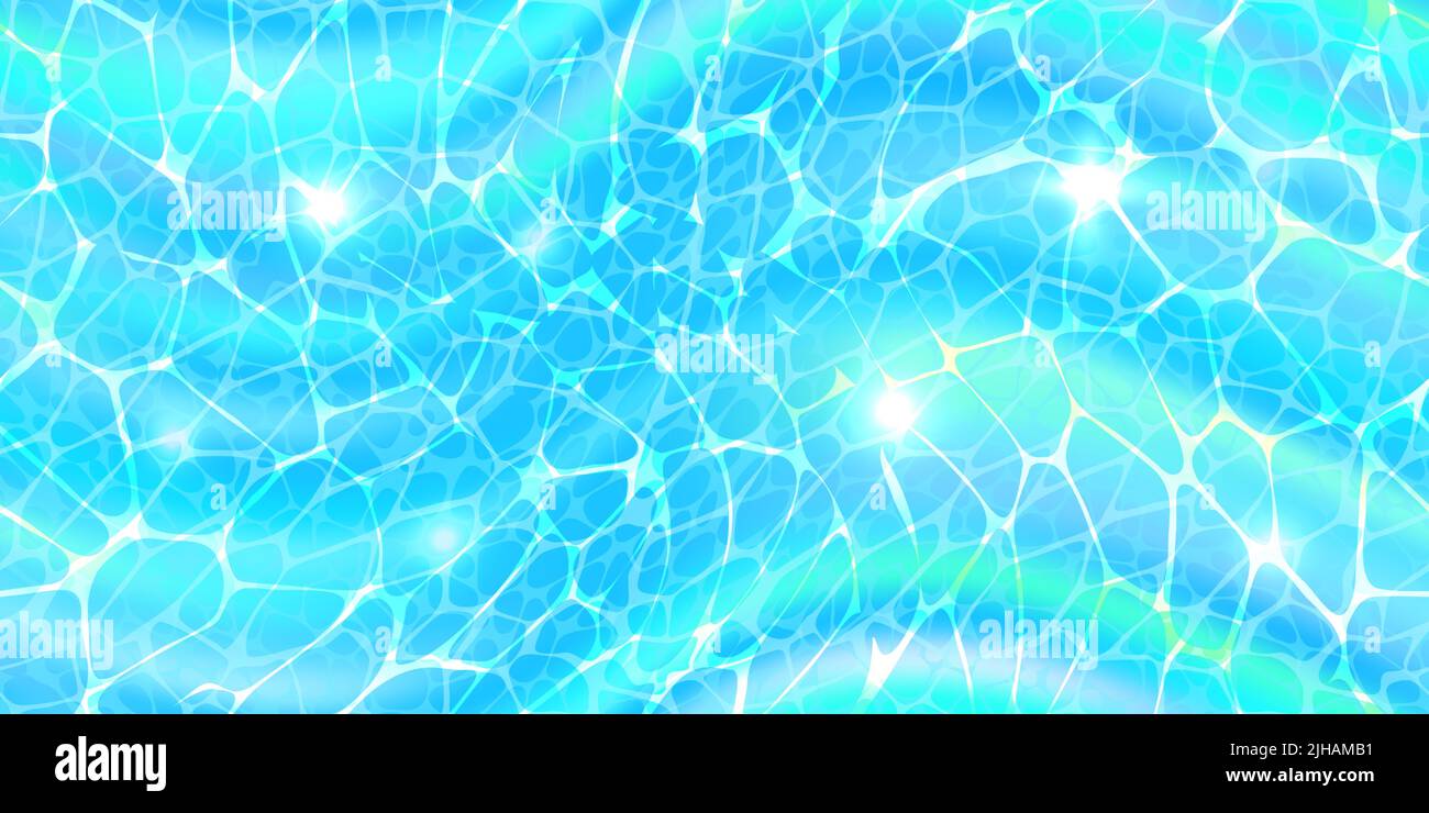 Wasseroberfläche Draufsicht nahtloses Muster mit Sonnenlicht Blendung Reflexionen, ätzende Wellen und Wellen. Klare blaue Wasserstruktur. Helle Vektor Sommer tim Stock Vektor