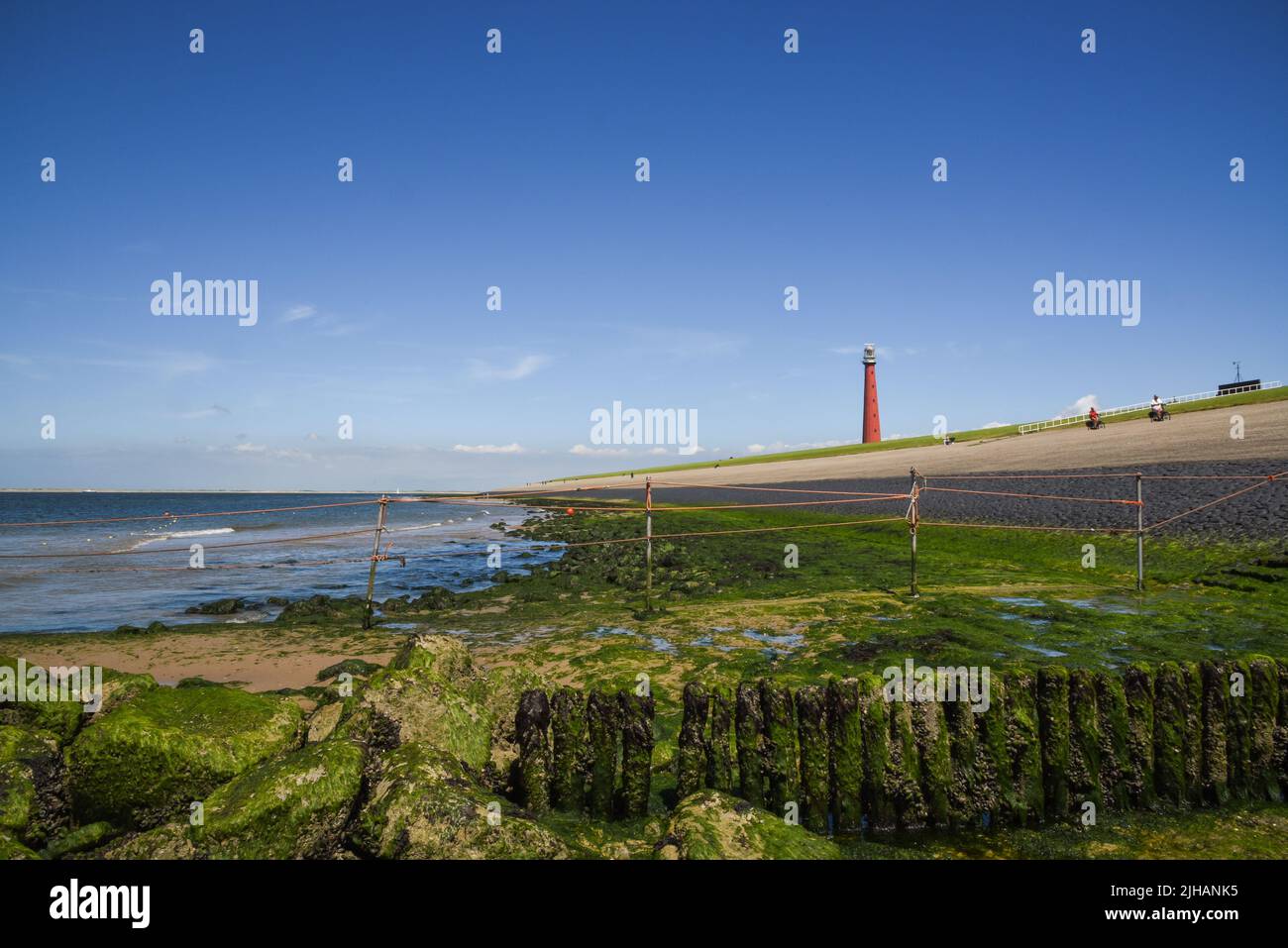 Den Helder, Niederlande. Juli 2022. Der Leuchtturm von Den Helder mit Ebbe. Hochwertige Fotos Stockfoto