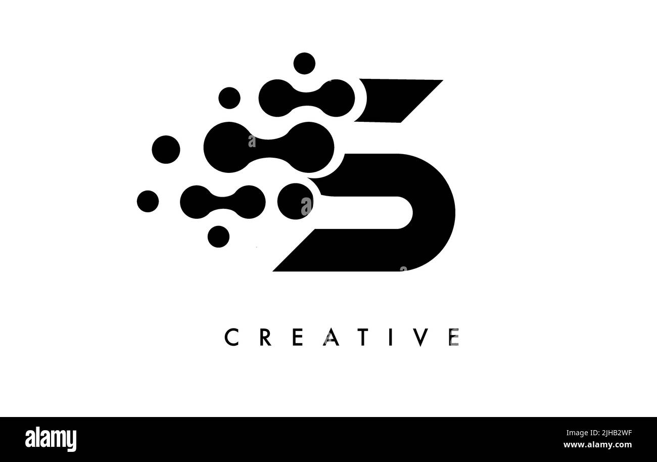Buchstabe S Punkte Logo-Design mit Schwarz-Weiß-Farben auf schwarzem Hintergrund Vektor. Bubbles Buchstabe Logo Symbol Vektor Illustration Stock Vektor