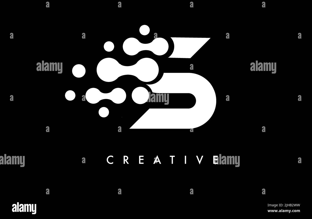 Buchstabe S Punkte Logo-Design mit Schwarz-Weiß-Farben auf schwarzem Hintergrund Vektor. Bubbles Buchstabe Logo Symbol Vektor Illustration Stock Vektor