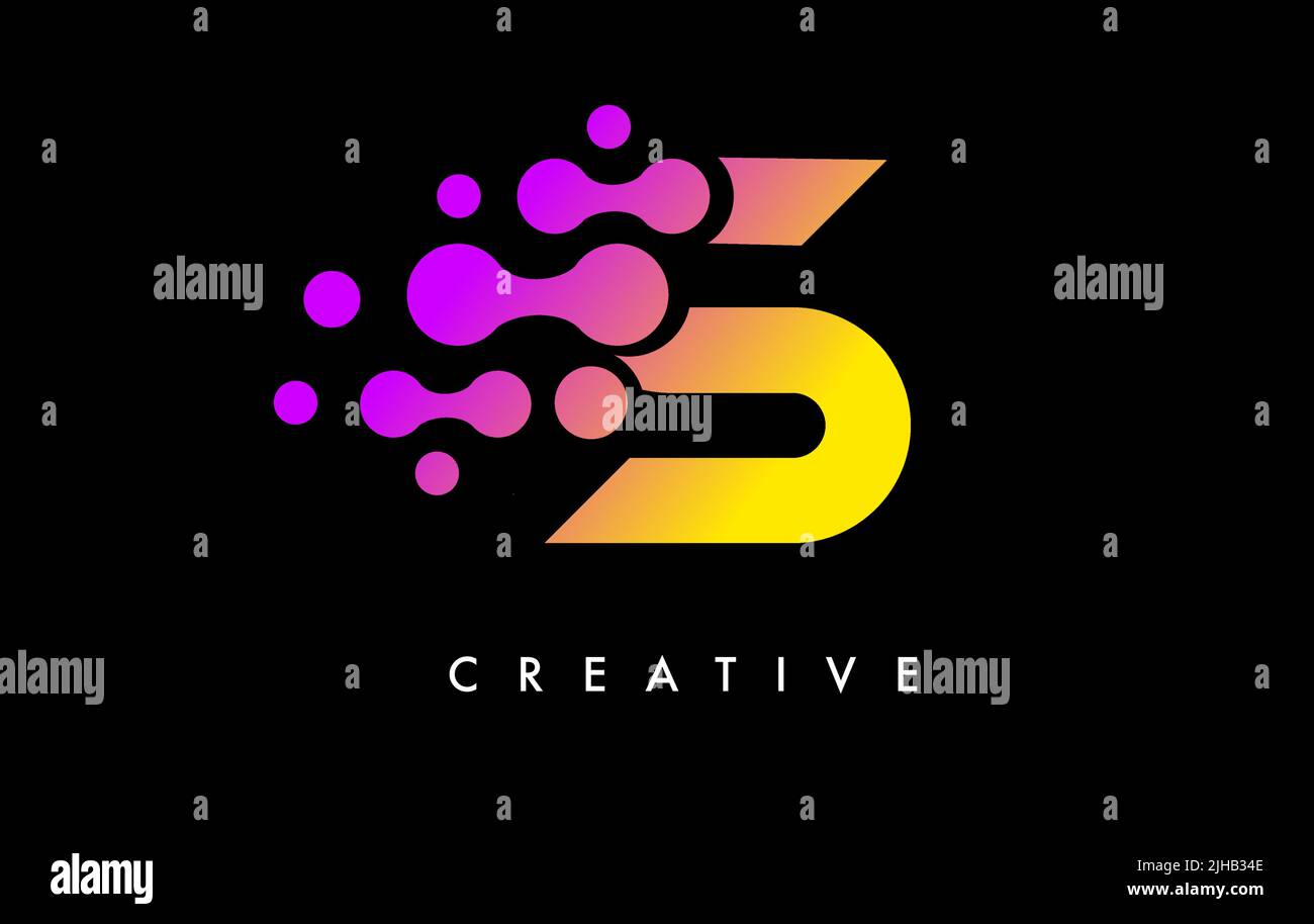 Buchstabe S Punkte Logo-Design mit lila gelben Farben auf schwarzem Hintergrund Vektor. Bubbles Buchstabe Logo Symbol Vektor Illustration Stock Vektor