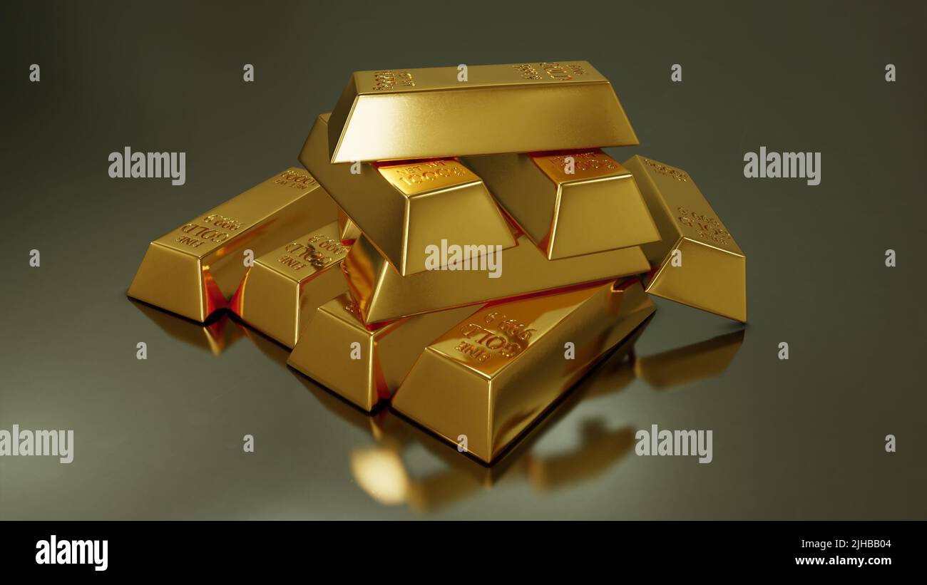3D Illustration Hintergrund für Werbung und Tapeten in Investment und Storage Gold Szene. 3D Rendering im dekorativen Konzept. Stockfoto