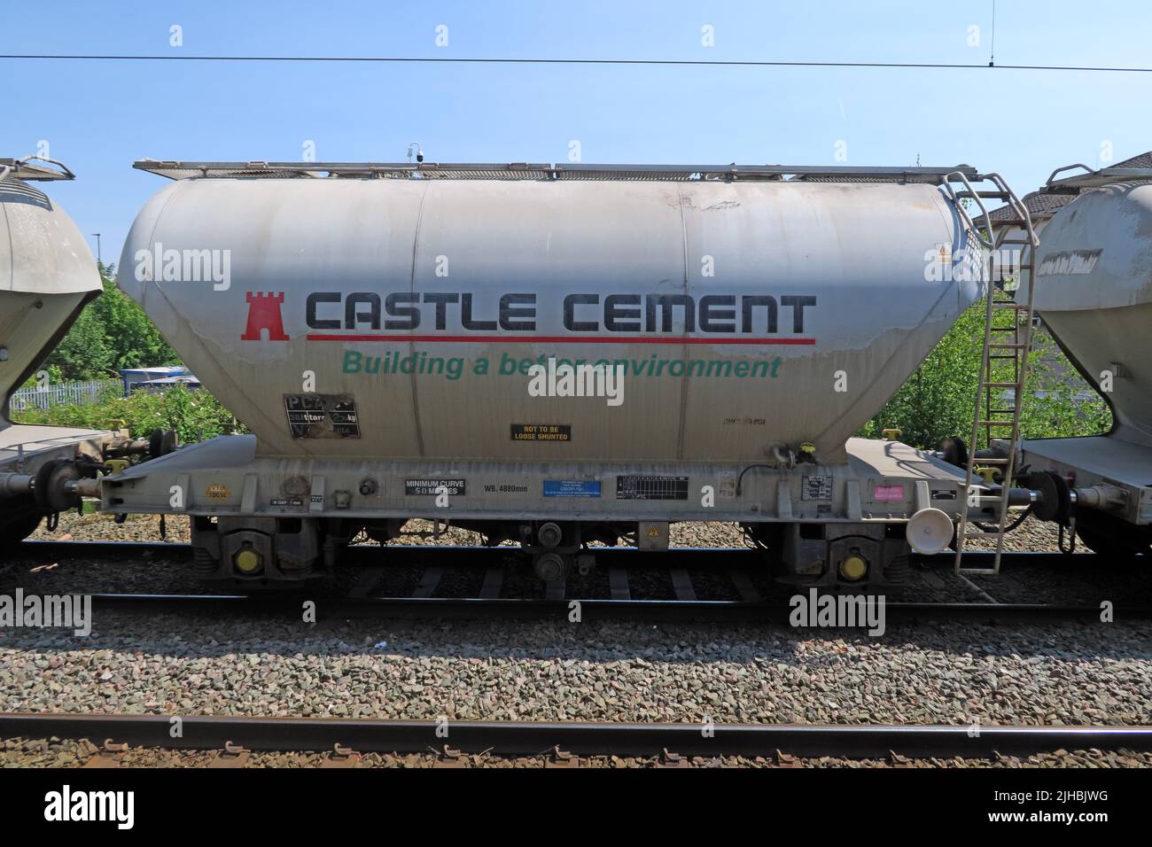 Castle Cement, Eisenbahnwaggon, WBQ, Warrington Bank Quay, Cheshire, England, Großbritannien, WA1 - HeidelbergCement. Hanson Cement Stockfoto