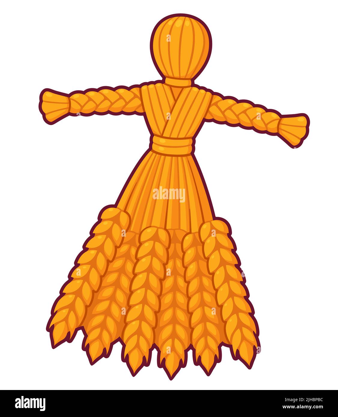 Lughnasadh Corn Dolly, handgemachte Strohpuppe für die Feier von Lammas, traditionelles Erntefest. Cartoon-Zeichnung, Vektor Clip Art Illustration. Stock Vektor