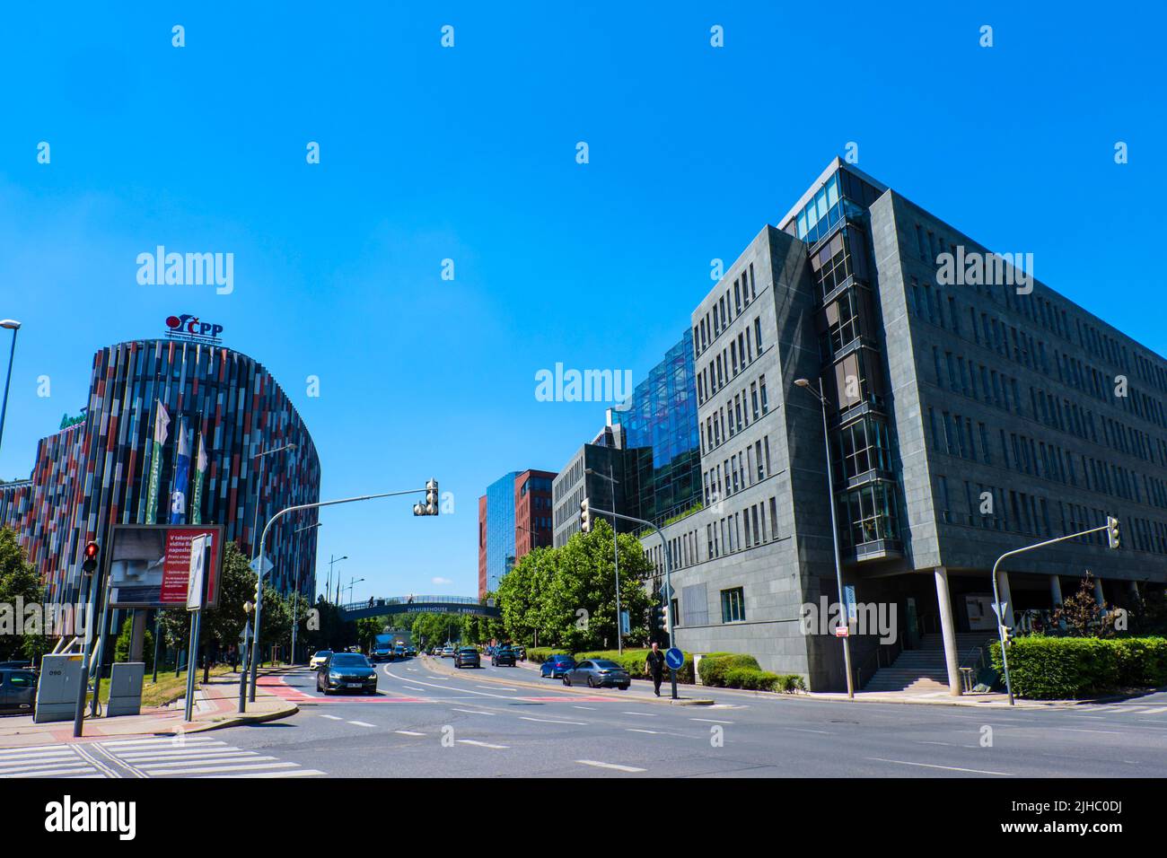 Rohanské nábřeží, mit Amazon Court und Main Point, Karlin, Prag, Tschechische Republik Stockfoto