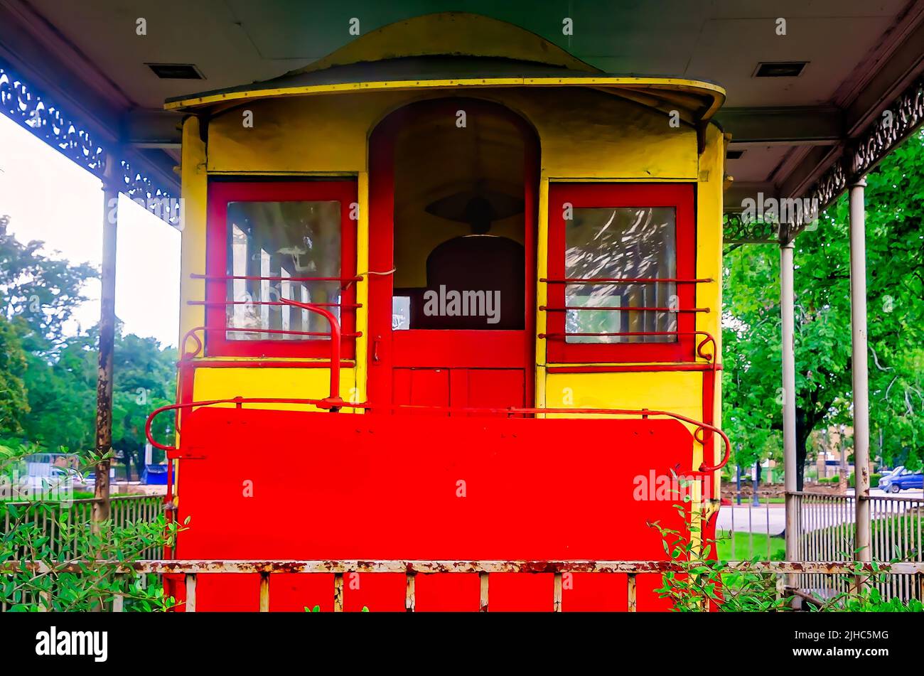 Das letzte Maultier-Auto von Mobile, das 1902 von der Toulminville-Lafayette-Street-Fahrt in den Ruhestand ging, wird am 10. Juli 2022 in Mobile, Alabama. Stockfoto