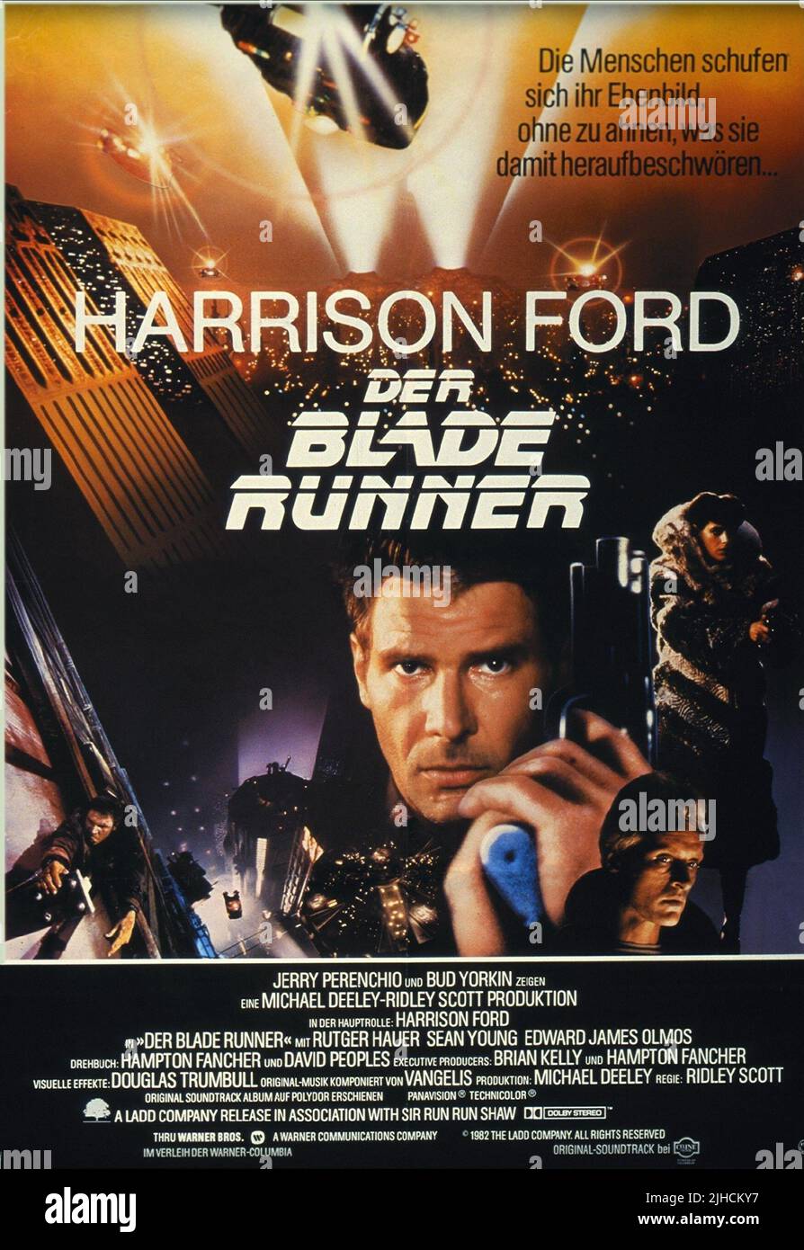 HARRISON Ford, Rutger Hauer, SEAN YOUNG FILM POSTER, Blade Runner, 1982 Stockfoto