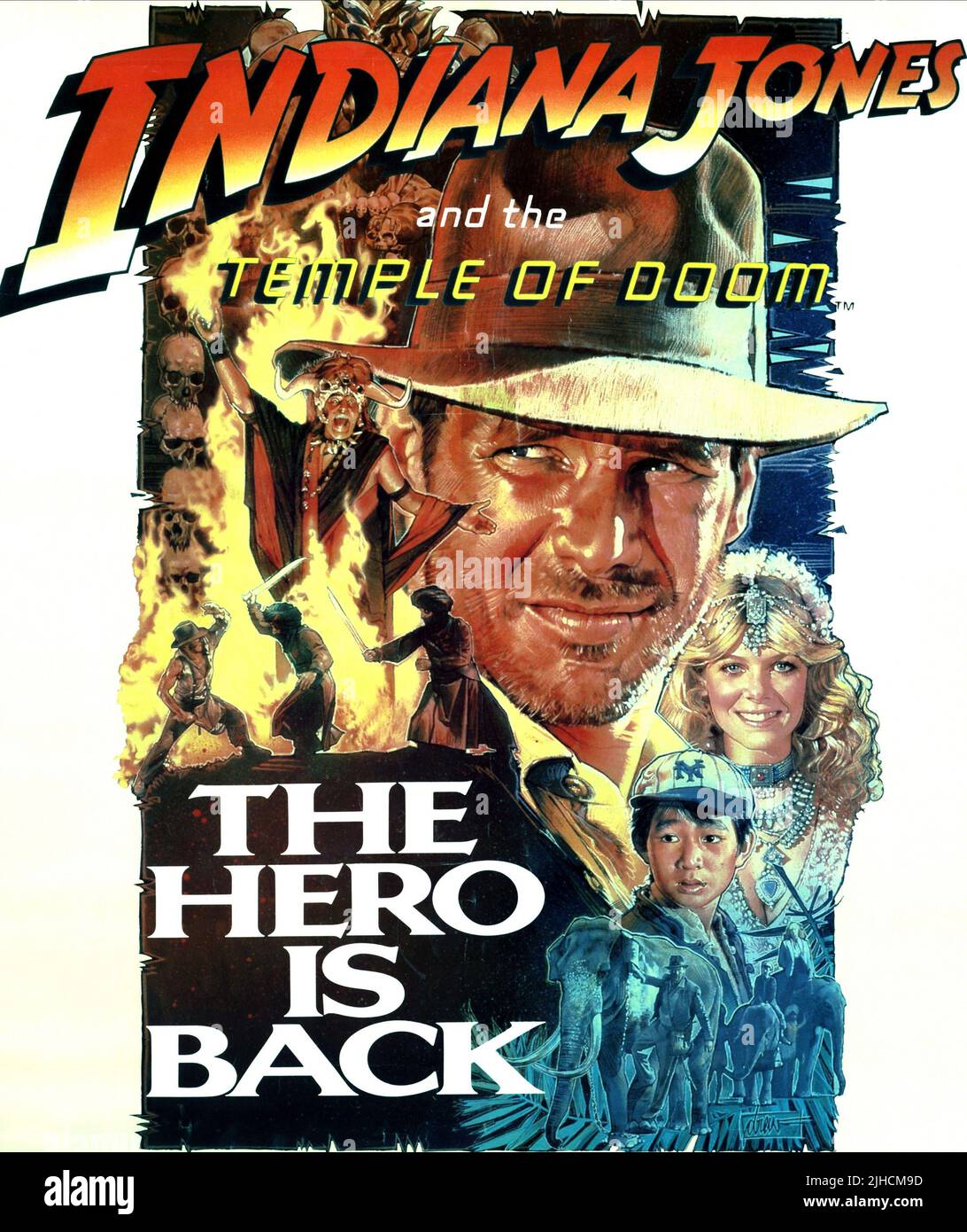 AMRISH PURI, HARRISON FORD, JONATHAN KE QUAN, KATE CAPSHAW POSTER, INDIANA JONES UND DER TEMPEL DES UNTERGANGS, 1984 Stockfoto
