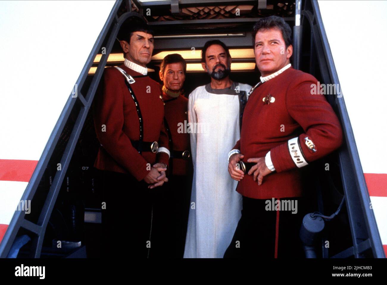 LEONARD NIMOY, DEFOREST KELLEY, LAURENCE LUCKINBILL, William Shatner, Star Trek V: The Final Frontier, 1989 Stockfoto