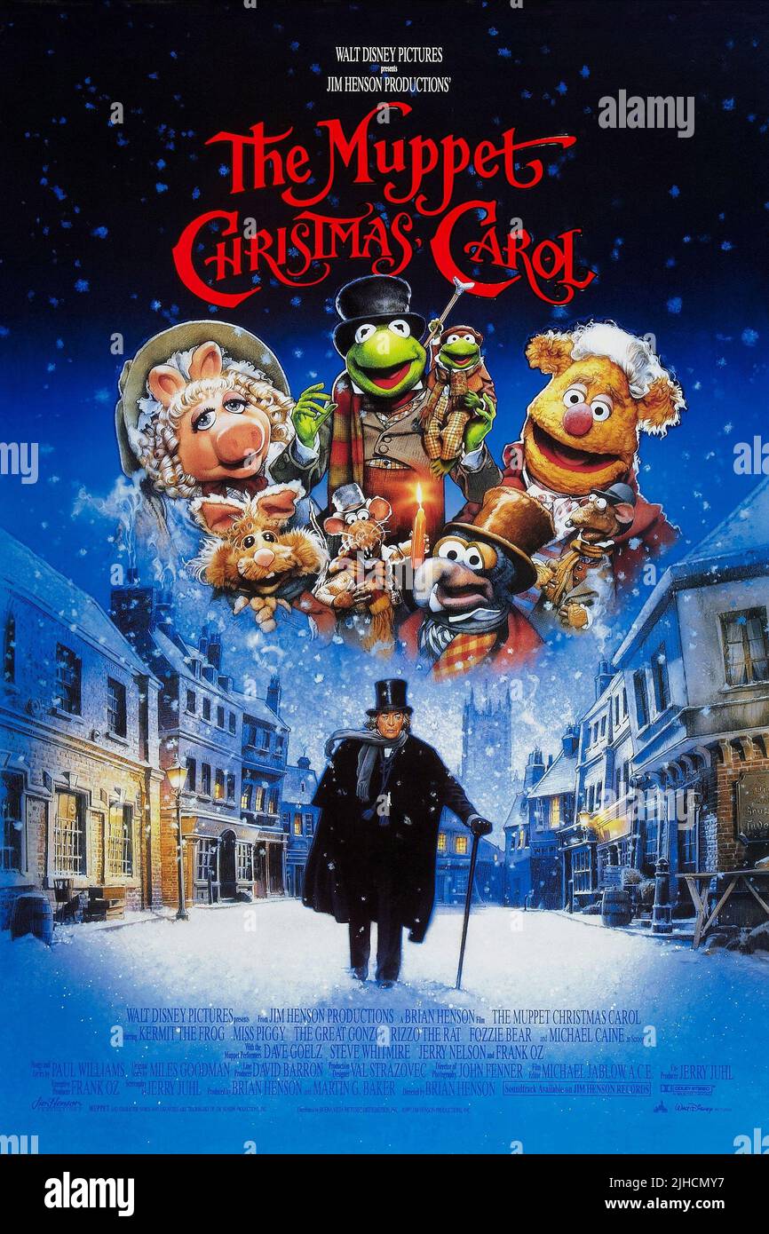 FOZZY BÄR, Gonzo, KERMIT der Frosch, Rizzo, Miss Piggy, Michael Caine, der MUPPET CHRISTMAS CAROL, 1992 Stockfoto