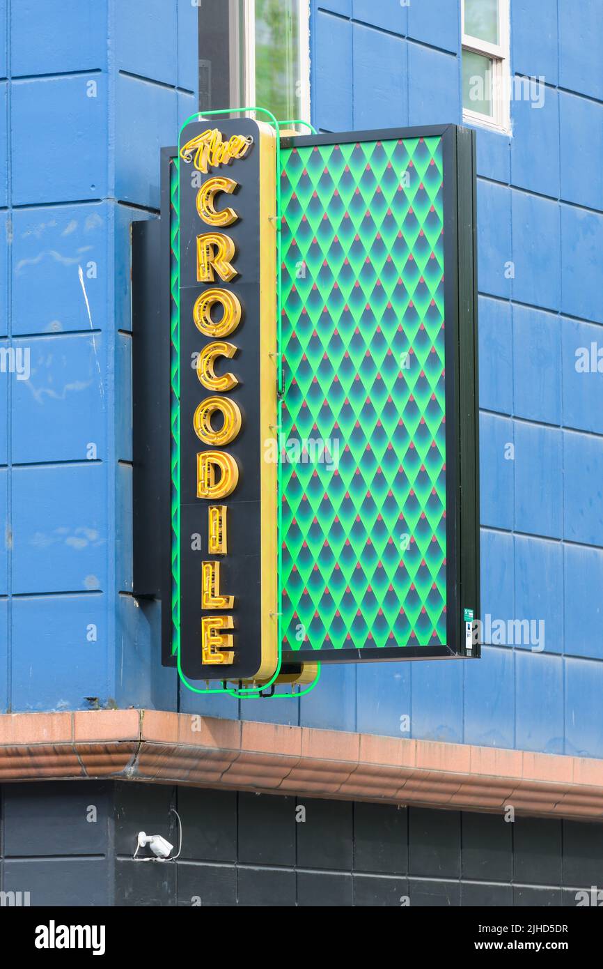 Seattle - 09. Juli 2022; Schild für die Crocodile-Musikhalle im Belltown-Viertel von Seattle Stockfoto