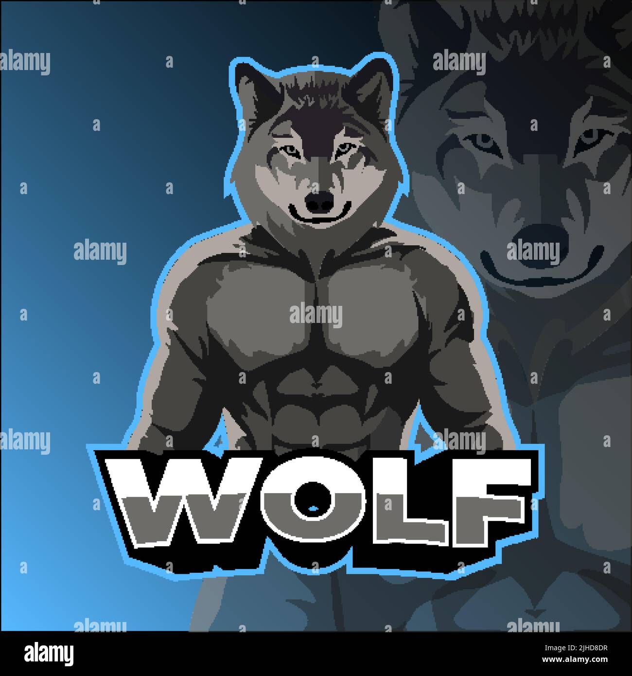 Blue Muscle Wolf E Sport Logo Stock Vektor
