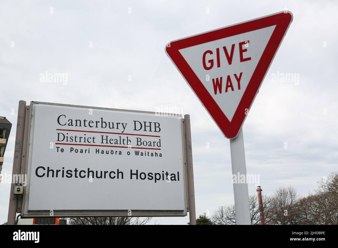 Ein Blick auf das Christchurch Public Hospital, das vom Canterbury ...