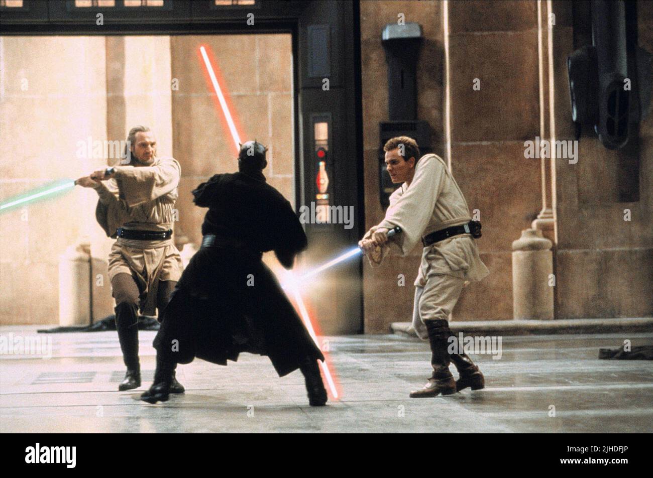 LIAM NEESON, RAY PARK, EWAN MCGREGOR, Star Wars: Episode I - Die Dunkle Bedrohung, 1999 Stockfoto