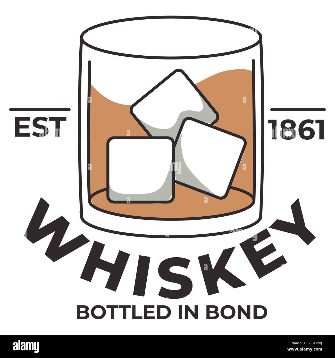 Herstellung von Alkohol und alkoholischen Getränken, isoliertes Etikett oder Emblem mit Häusern in ländlicher Umgebung und Beschriftung. Stock Vektor