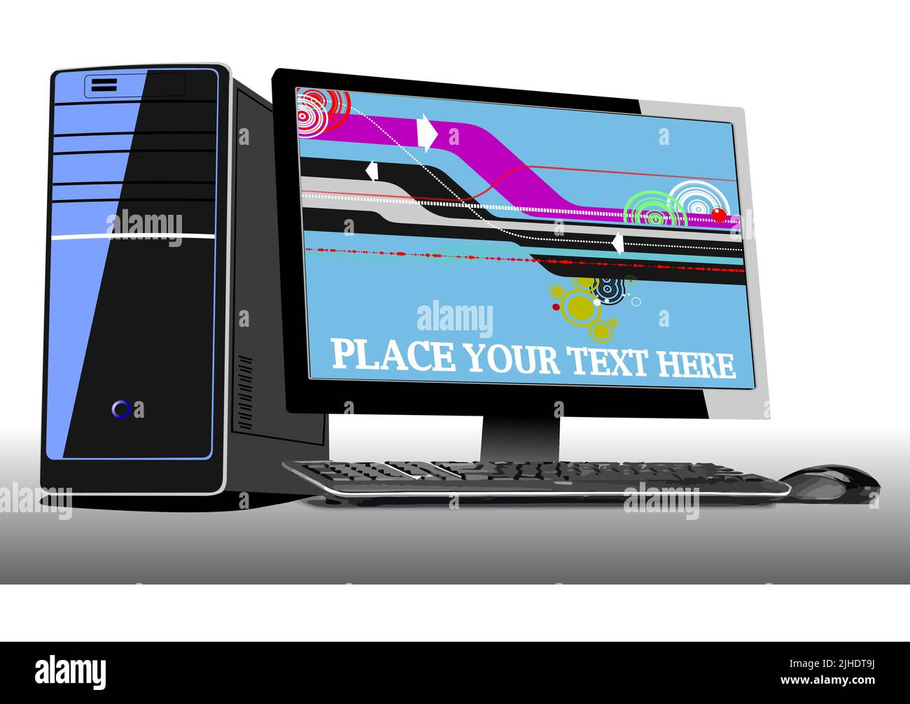 Vektor 3D-Farbdarstellung eines Desktop-PCs oder einer Server-Station. Stock Vektor