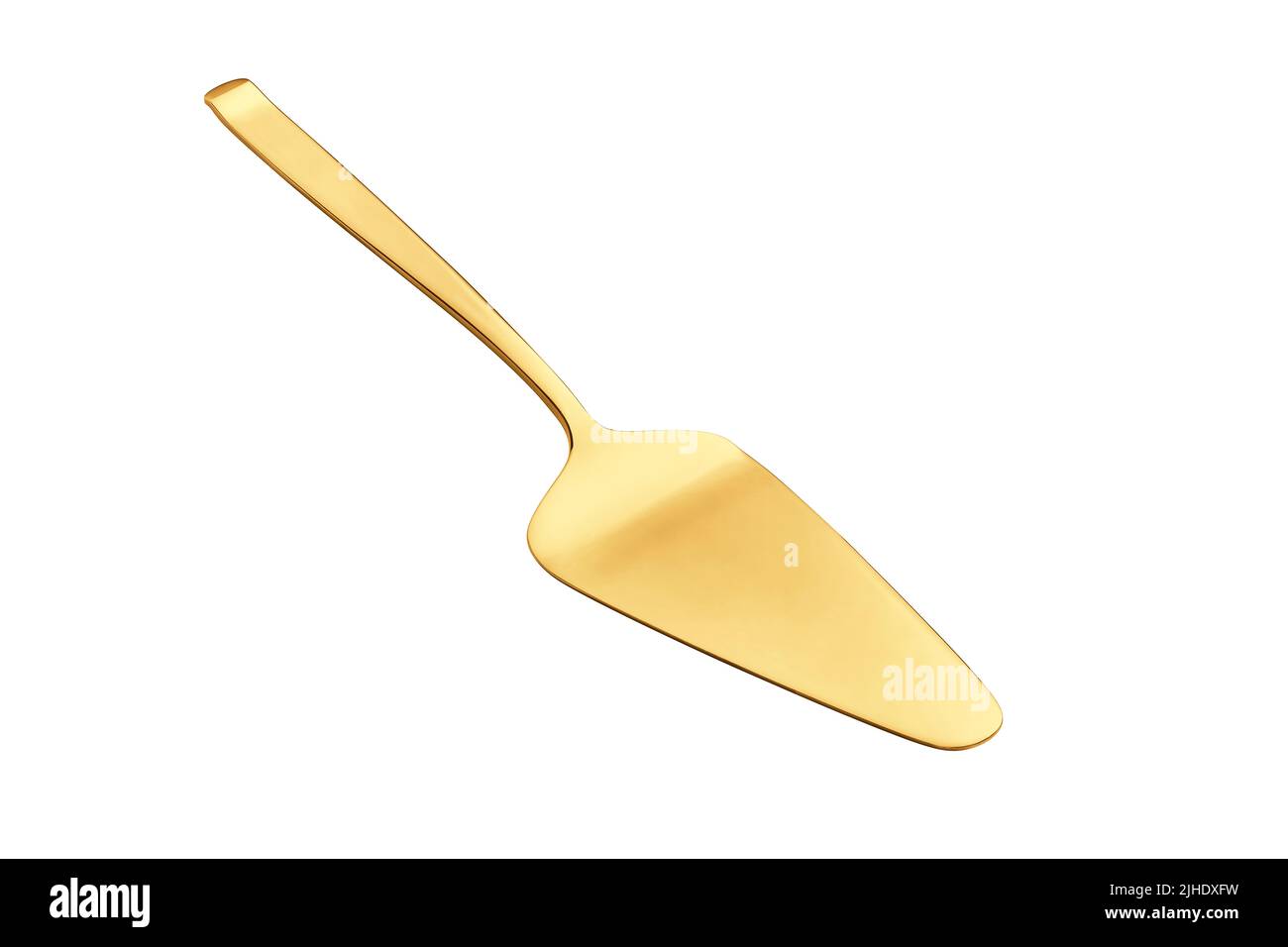 Goldene Kuchenspatel, ausgeschnitten, Fotostapel Stockfoto