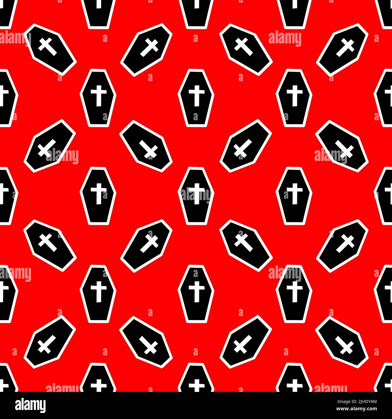 Muster mit Särgen und auf rotem Hintergrund Stock Vektor