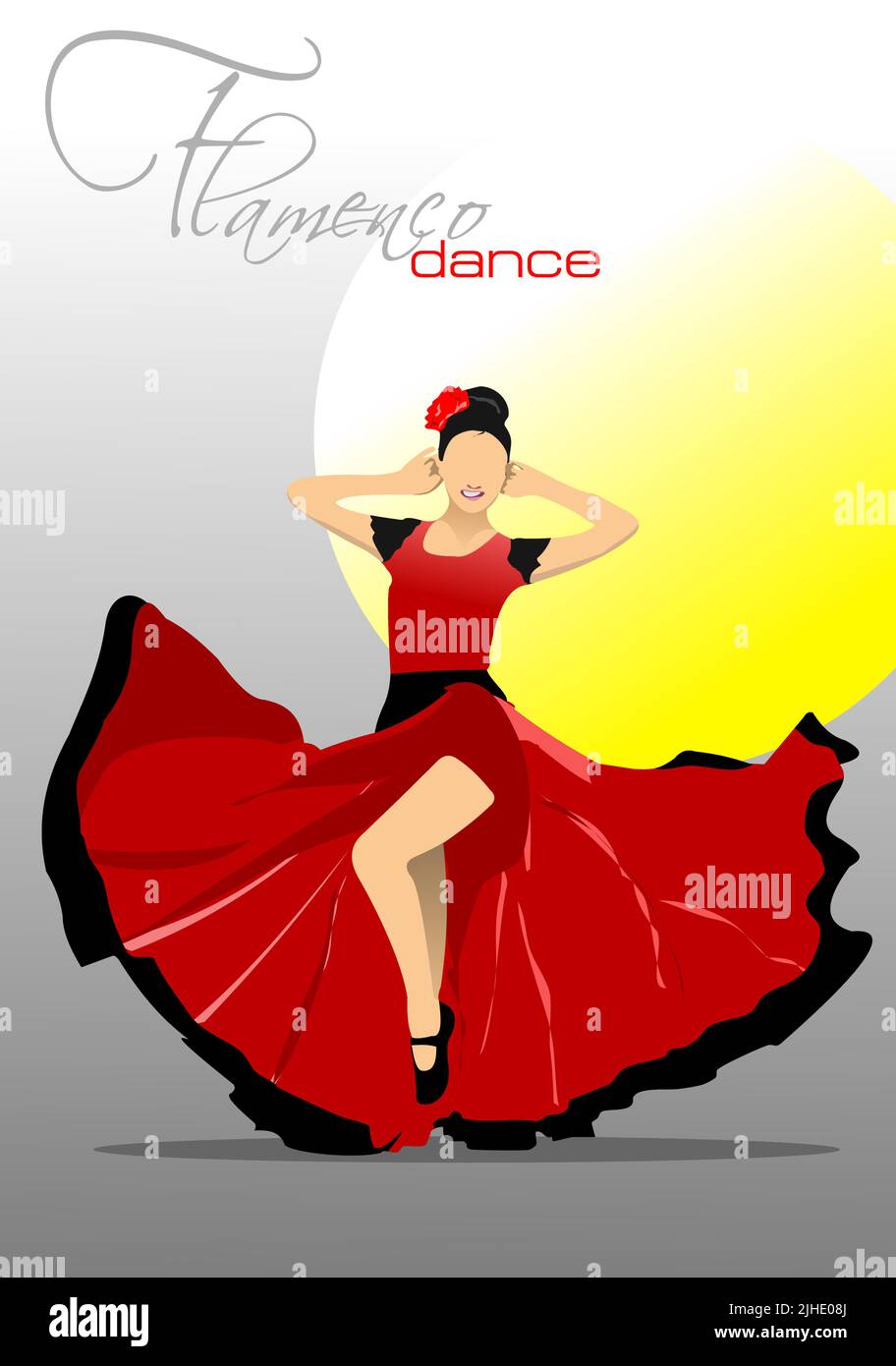 Schöne junge Frau, die Flamenco tanzt. Vektor-3d-Illustration Stock Vektor