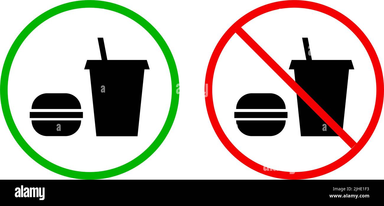 Die Erlaubnis zu essen und zu trinken und kein Essen und Trinken Icon Set. Kein Essen und keine Erlaubnis. Bearbeitbarer Vektor. Stock Vektor