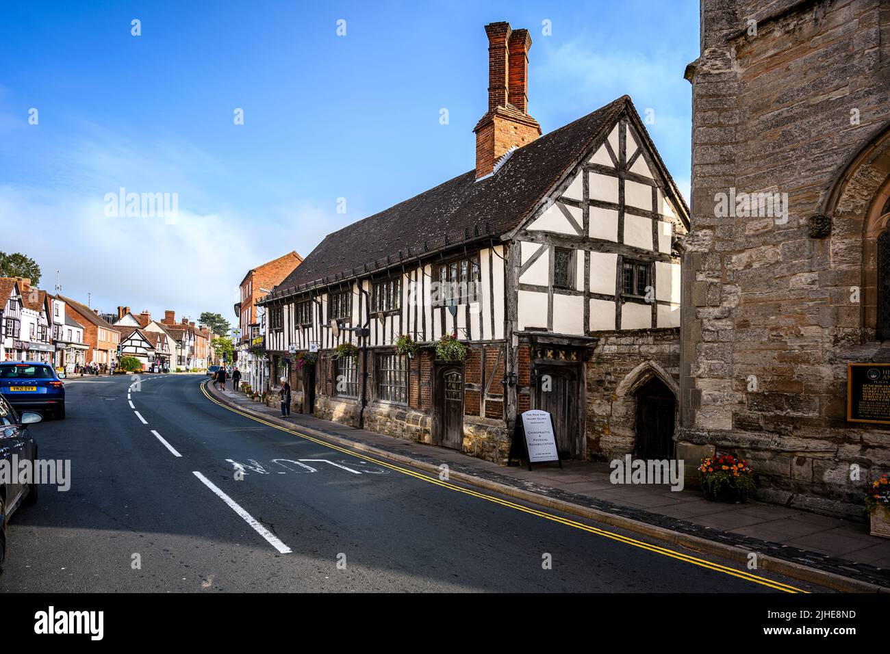 Die guildhall 15 Jahrhundert Holz Fachwerk Eiche gerahmte Gebäude High Street Henley in Arden Warwickshire England Großbritannien Stockfoto