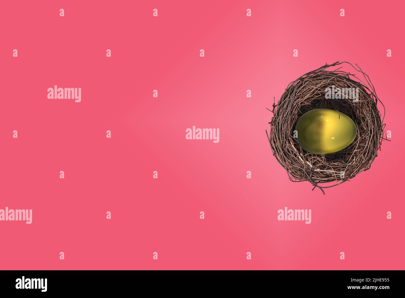 Gold goldene Eier Nest Ei Pension Topf Konzept einzigen großen goldenen Ei auf einem bunten Hintergrund Stockfoto