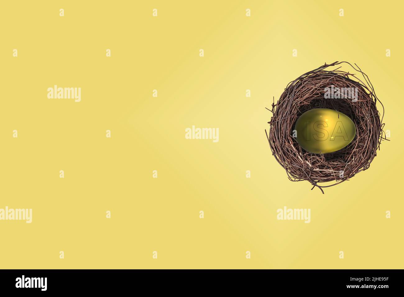 Gold goldene Eier Nest Ei Pension Topf Konzept großes goldenes Ei gestempelt ISA auf einem bunten Hintergrund Stockfoto