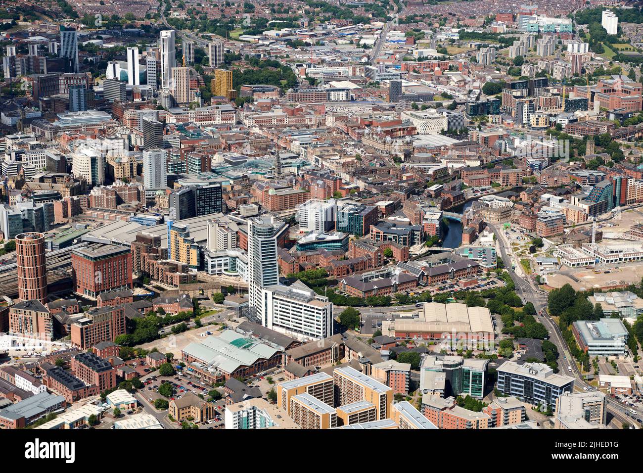Ein Luftbild von Leeds City Centre, West Yorkshire, Nordengland, Großbritannien Stockfoto