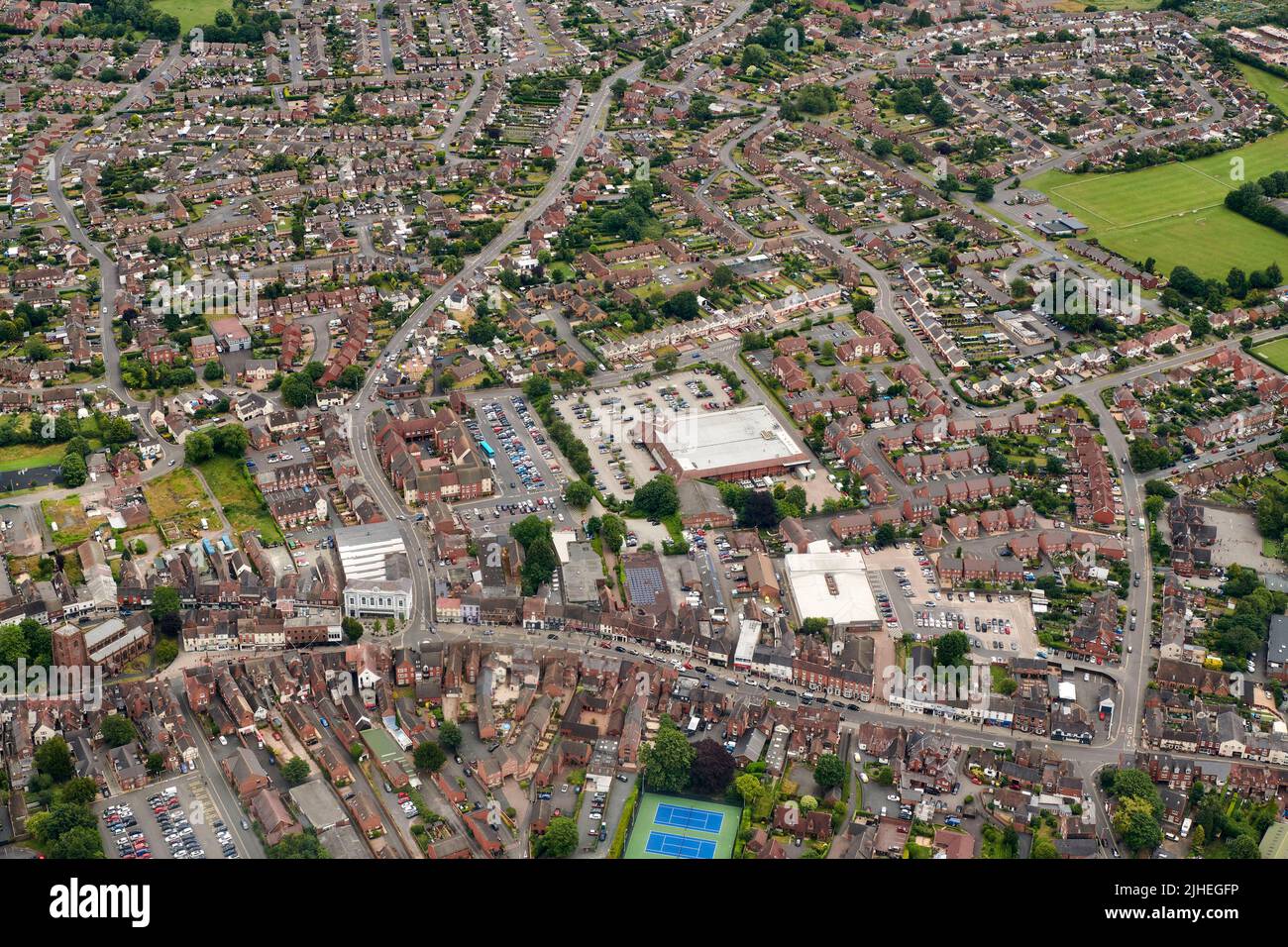 Eine Luftaufnahme der Marktstadt Newport, telford & Wrekin, Shropshire, West Midlands, England, VEREINIGTES KÖNIGREICH Stockfoto