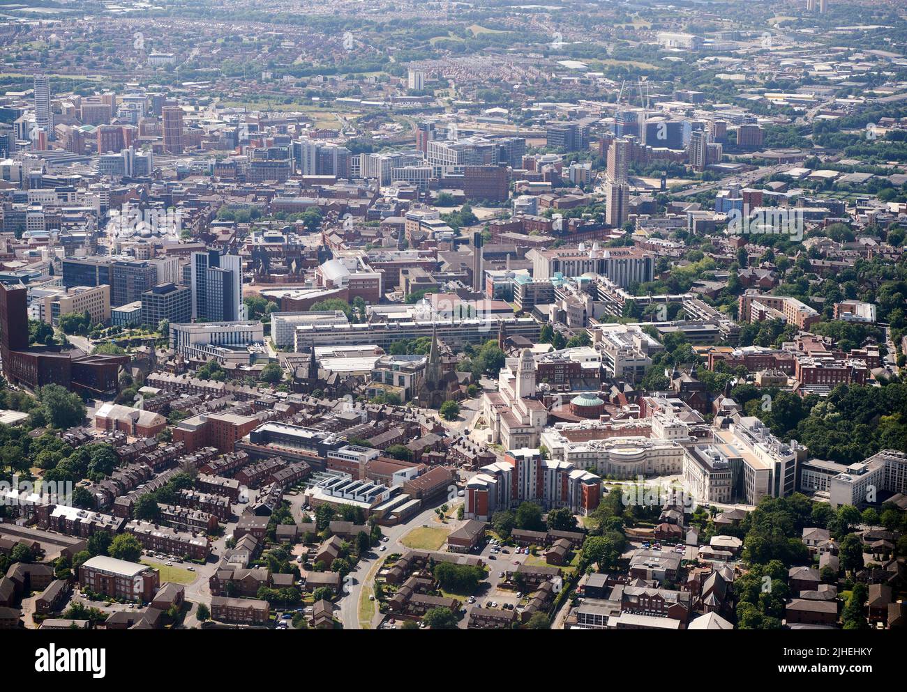 Luftaufnahme des Universitätscampus der Leeds University, West Yorkshire, Nordengland, Großbritannien Stockfoto