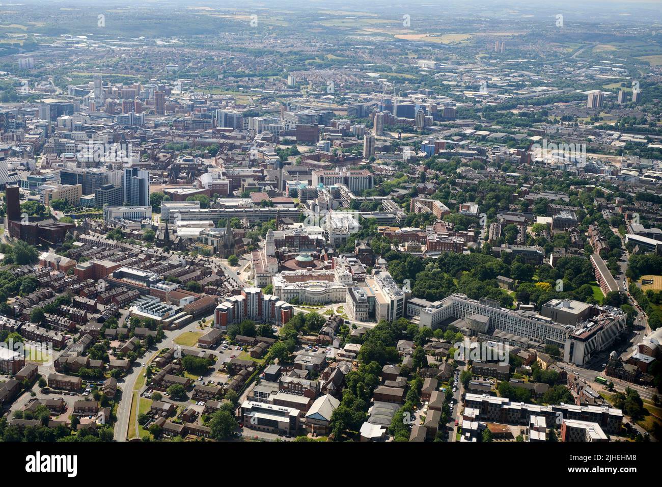 Luftaufnahme des Universitätscampus der Leeds University, West Yorkshire, Nordengland, Großbritannien Stockfoto