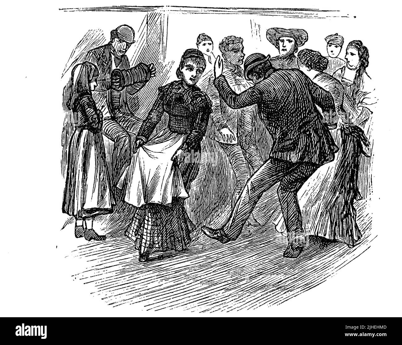 Szene auf einem englischen Auswandererschiff, Tanz an Bord / Scene on an English Emigrant ship, dance on Board, Historisch, historisch, digital verbesserte Reproduktion eines Originals aus dem 19.. Jahrhundert, genau Originaldatum nicht bekannt Stockfoto