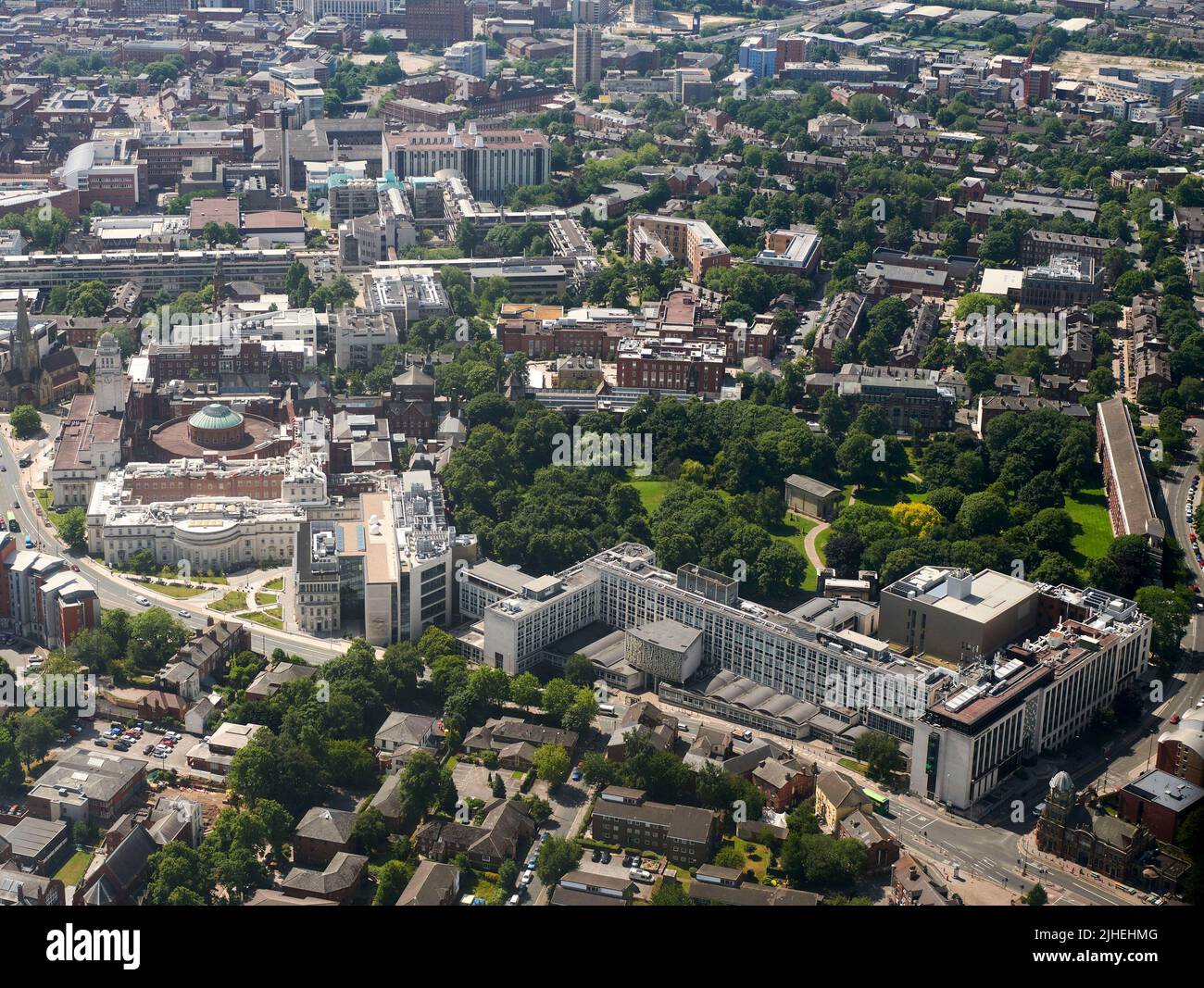 Luftaufnahme des Universitätscampus der Leeds University, West Yorkshire, Nordengland, Großbritannien Stockfoto