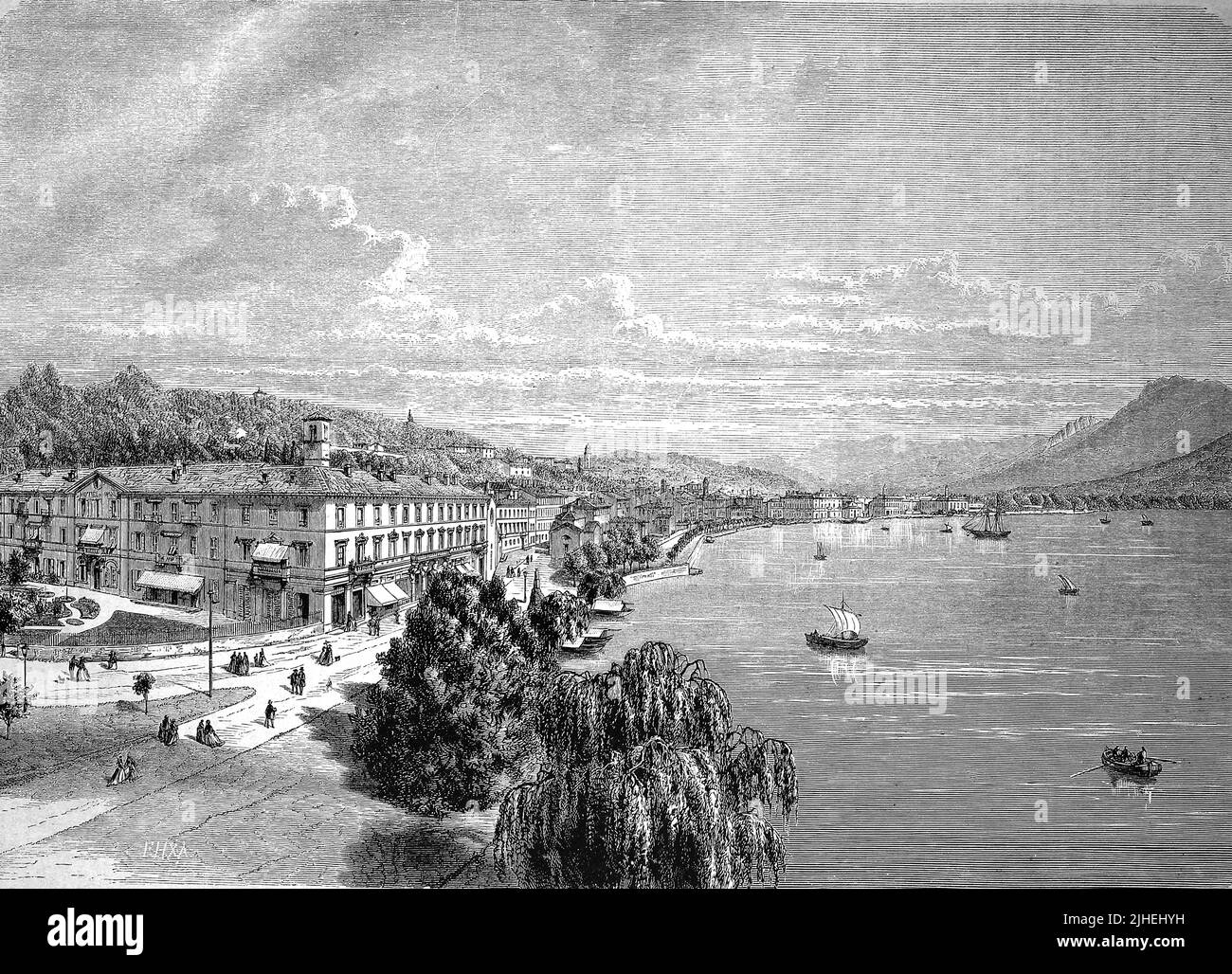 Ansicht von Lugano im Jahr 1881, Schweiz / Ansicht von Lugano 1881, Schweiz, Historisch, historisch, digital verbesserte Reproduktion eines Originals aus dem 19.. Jahrhundert, genaues Originaldatum nicht bekannt Stockfoto