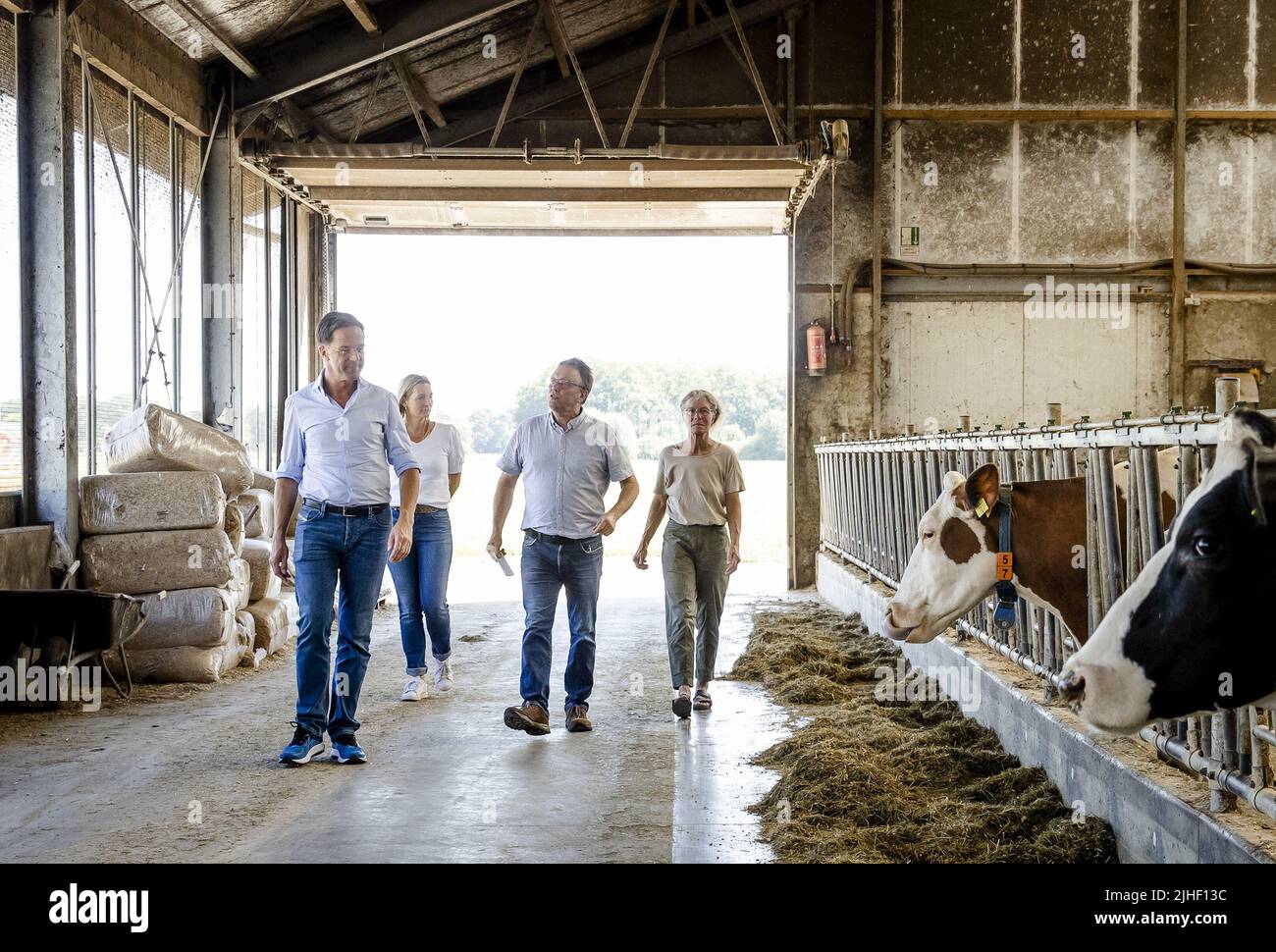 Kelpen-Oler, Niederlande. 18.. Juli 2022. 2022-07-18 10:46:12 KEPLEN-OLER - Premierminister Mark Rutte wird eine Tour von einem Kuhstall während eines Besuchs auf einer Farm in der Peel gegeben, um über die Stickstoff-Pläne zu sprechen. ANP SEM VAN DER WAL netherlands Out - belgium Out Credit: ANP/Alamy Live News Stockfoto