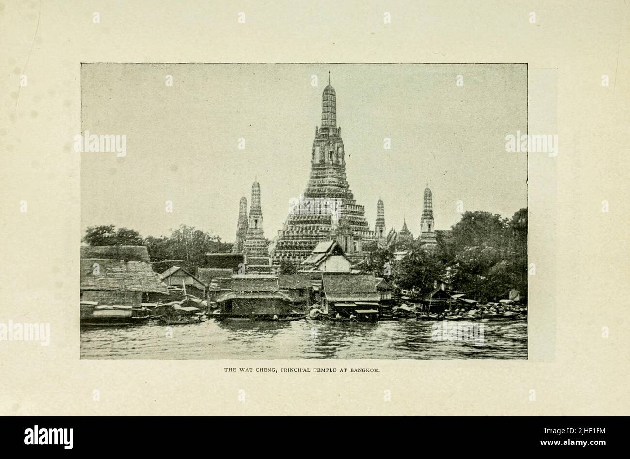 Der Wat Cheng, Principle Temple in Bangkok aus dem Artikel „JÜNGSTE FORTSCHRITTE IN SIAM“ des Factory and Industrial Management Magazine Volume 6 1891 Publisher New York [etc.] McGraw-Hill [etc.] Stockfoto