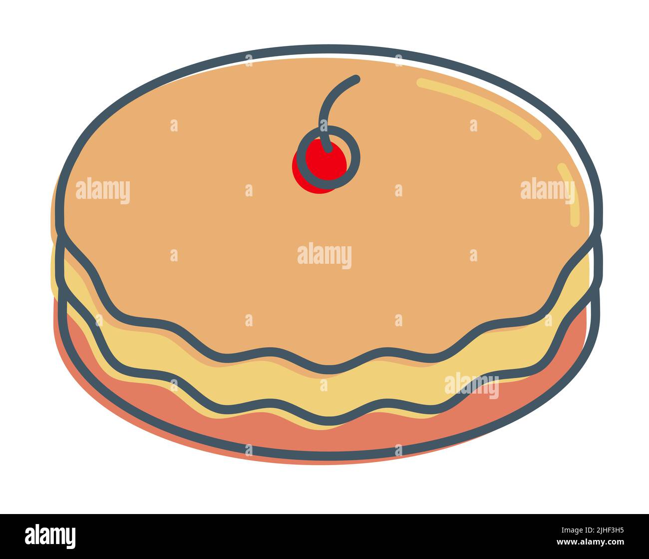 Farbsymbol in der Gliederung. Kuchen, duftender Kuchen mit Kirsche auf der Oberseite. Exotisches Dessert mit Tee-Party. Einfacher Vektor auf weißem Hintergrund isoliert Stock Vektor