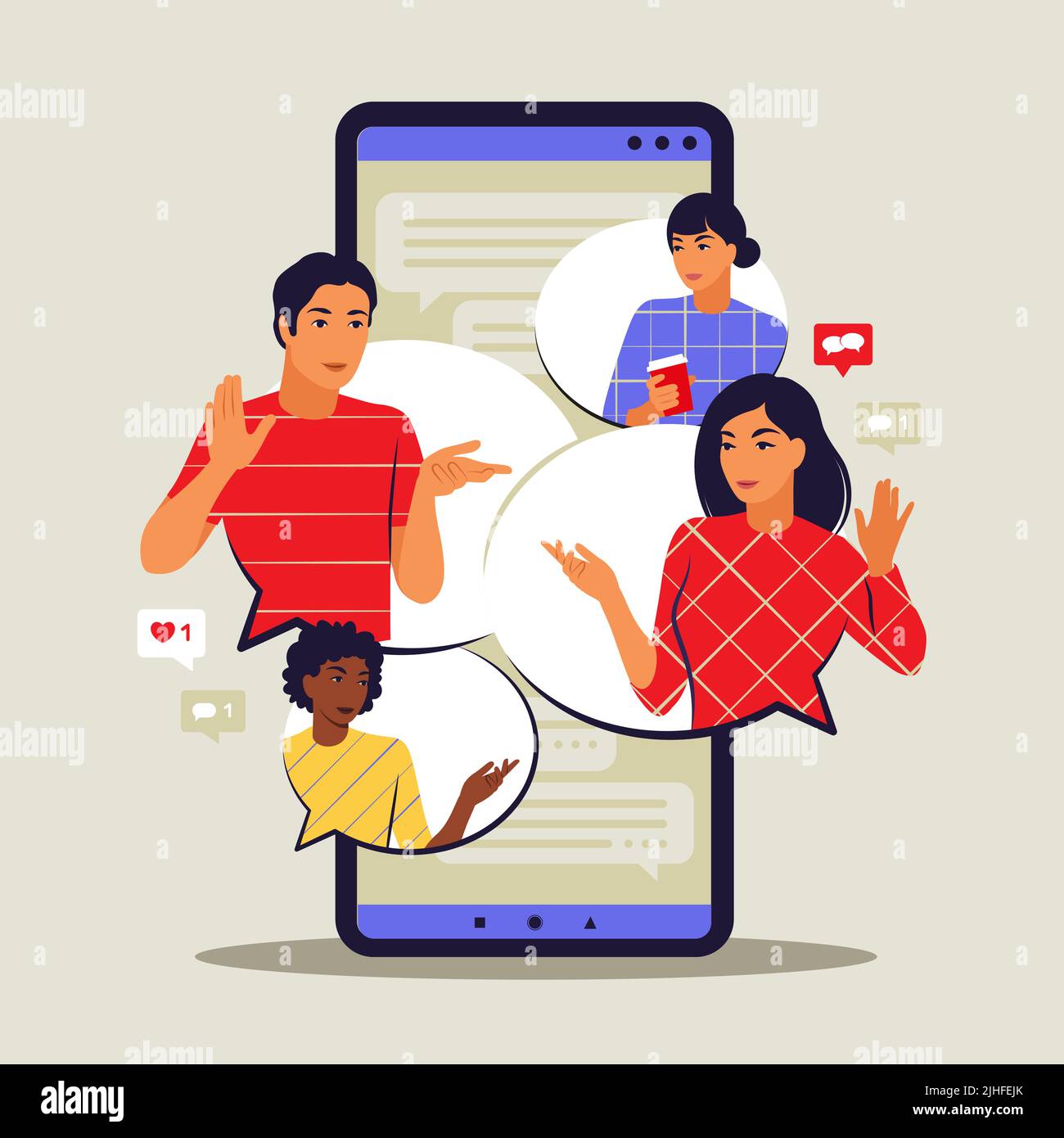 Konzept der Messaging-Anwendung. Chatten und Messaging auf dem Smartphone. Kurze Nachrichtenblasen. Vektorgrafik. Flach. Stock Vektor
