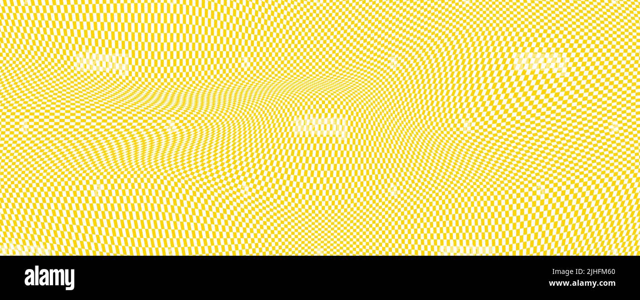 Verzerrtes Muster, Hintergrund prüfen. Schachbanner, Schachbrett, optische Täuschung. Verzerren, Vektorstruktur. 3D op Art, Schachbrett. Verzerrter Rückgroun Stock Vektor