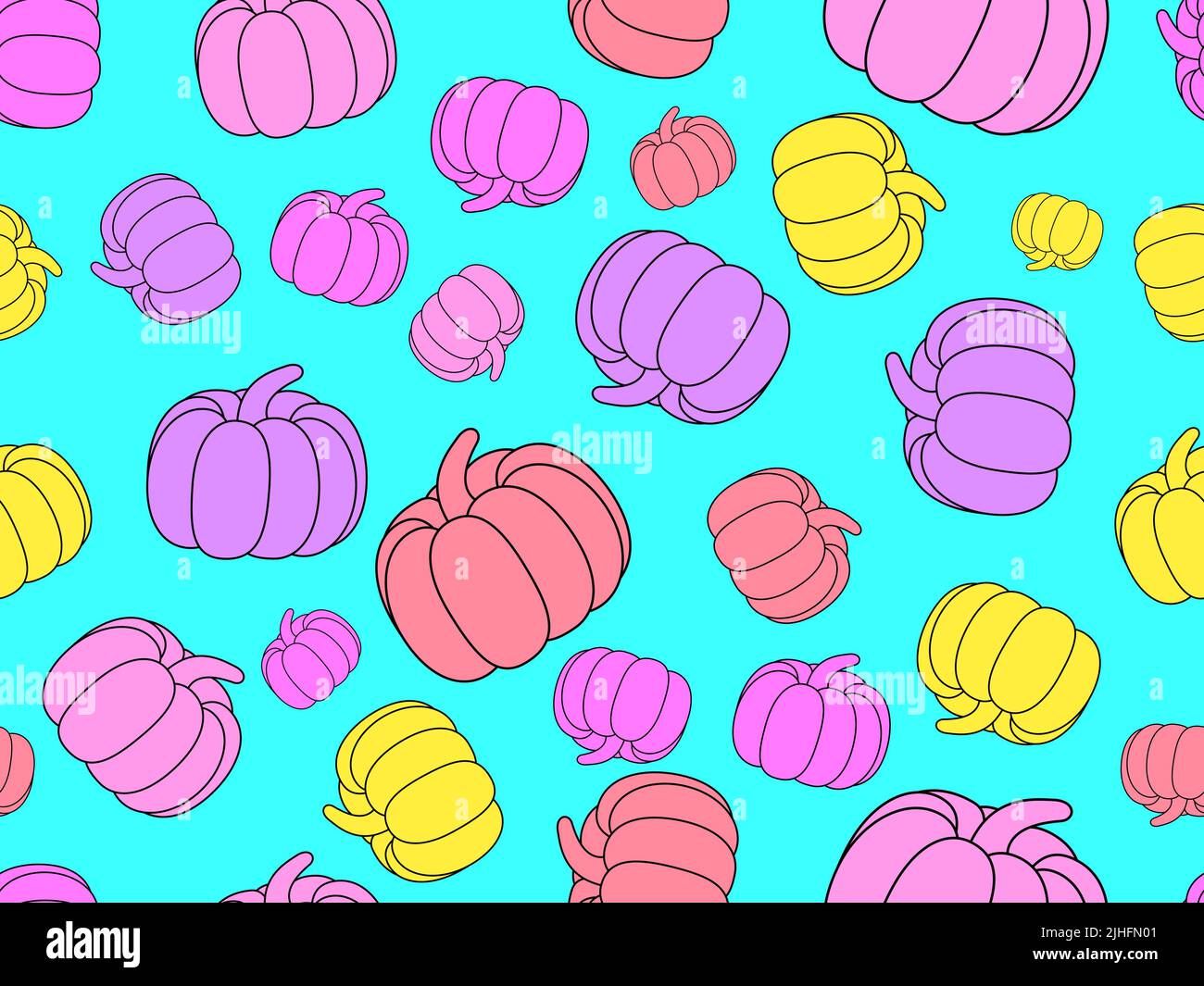 Bunte Kürbisse Nahtloses Muster. Thanksgiving-Feiertag Hintergrund Abstrakter Hintergrund mit Kürbissen zum Bedrucken von Geschenkpapier, Transparenten und Boo Stock Vektor