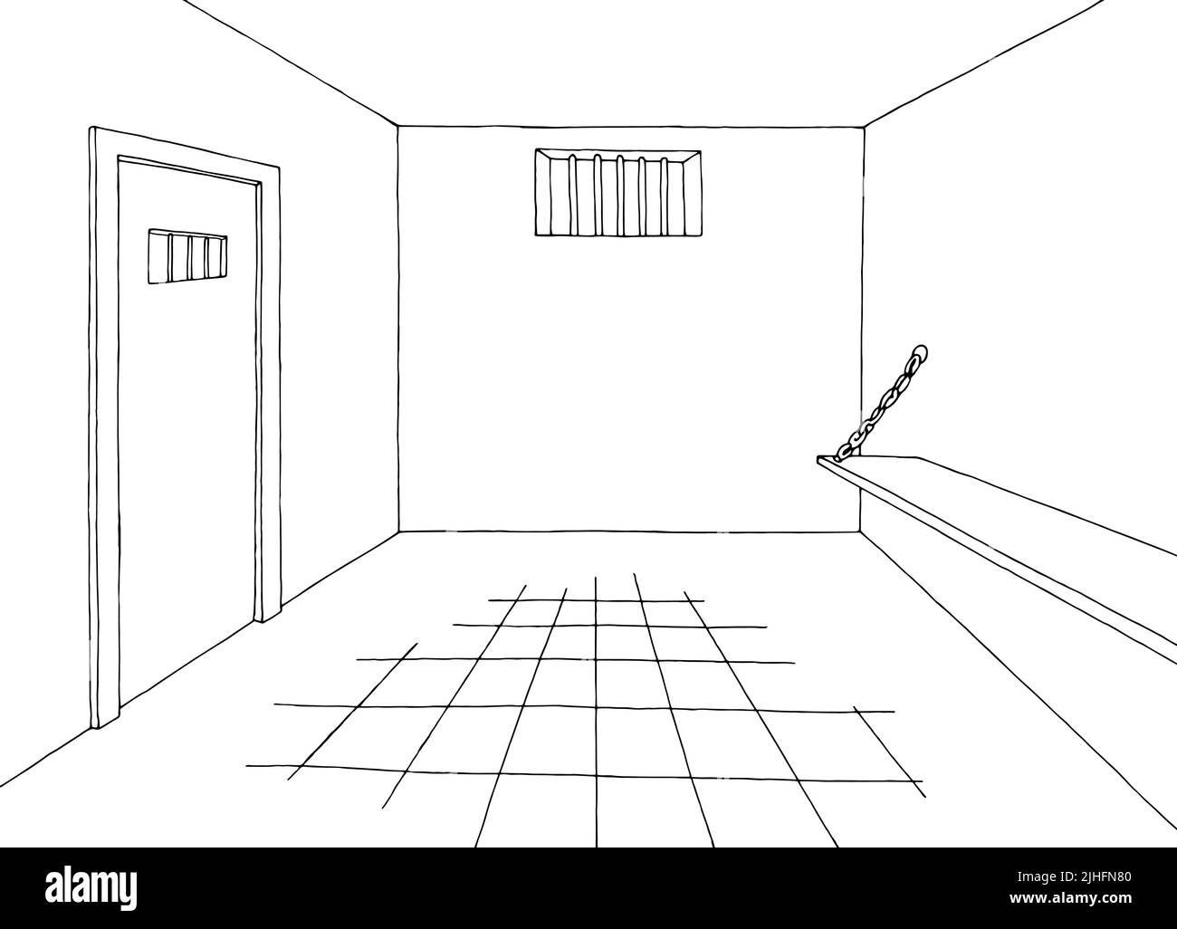 Gefängnis innen Gefängnis Grafik schwarz weiß Skizze Illustration Vektor Stock Vektor