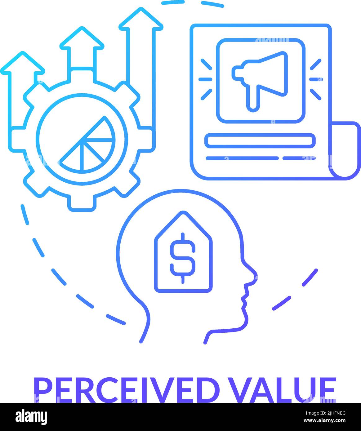 Symbol für das Konzept des blauen Farbverlaufs für den wahrgenommenen Wert Stock Vektor