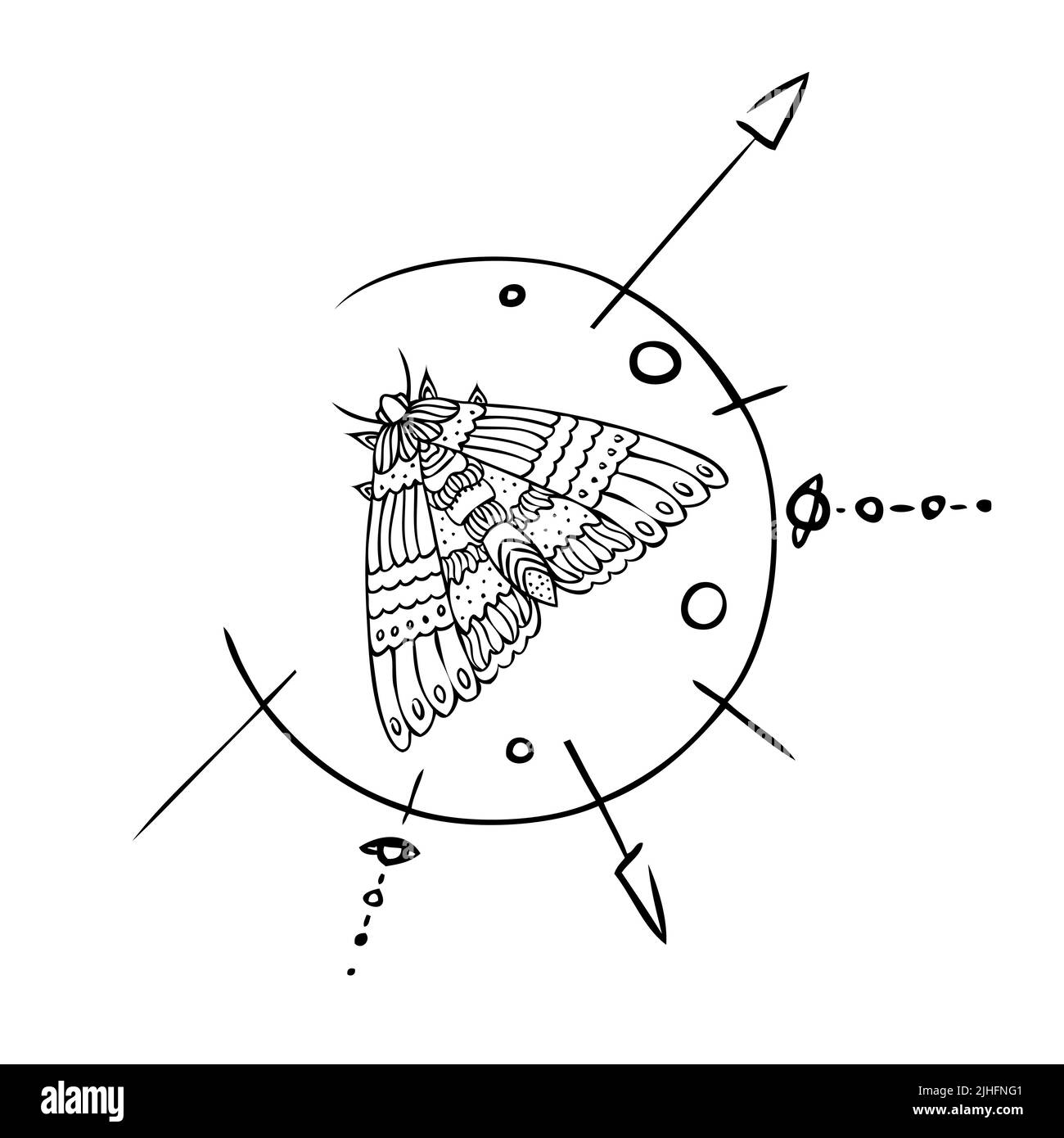 Mystische Komposition Vektor Linie Kunst Illustration mit magischen Elementen Stock Vektor