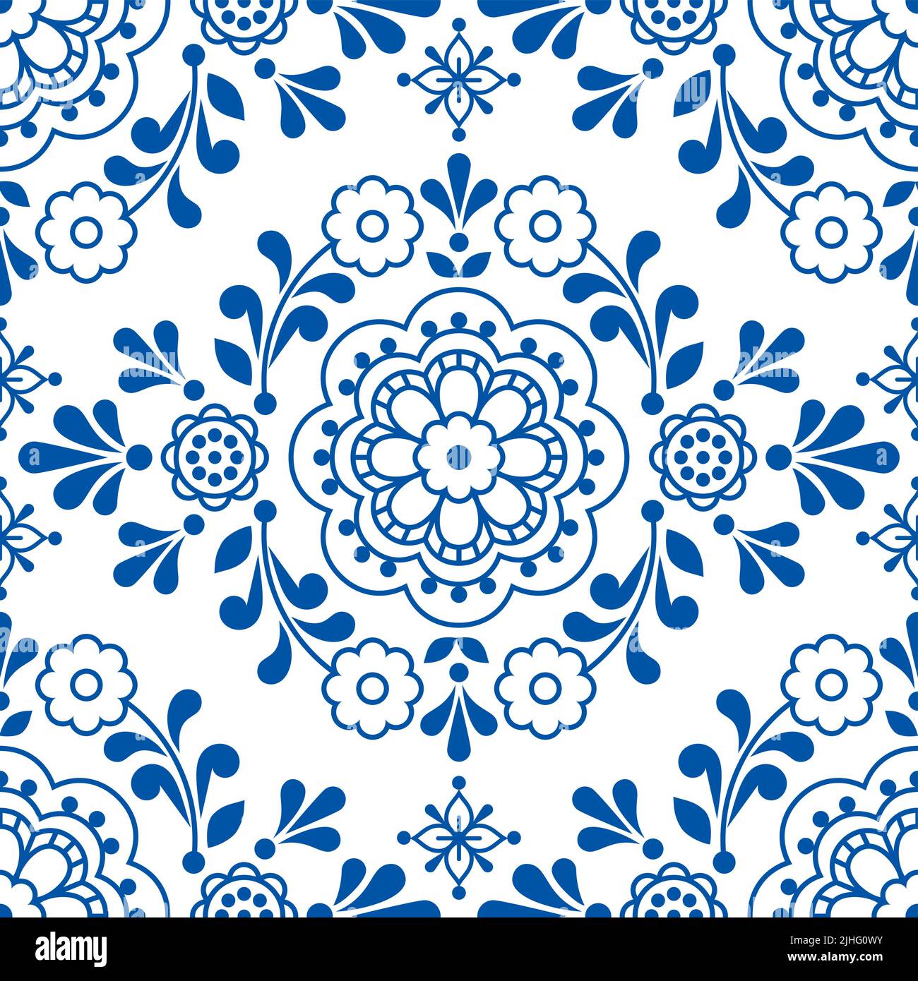 Skandinavische florale Volkskunst Vektor nahtloses Muster, niedliches ornamentales Design perfekt für Textil- oder Stoffdruck Stock Vektor