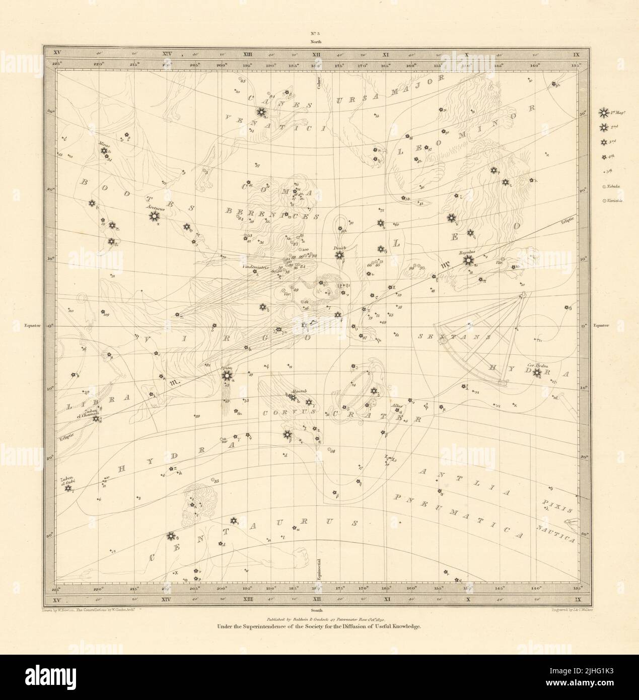 ASTRONOMIE HIMMLISCH. Sternenkarte. Sternenkarte, III Herbstliche Tagundnachtgleiche. SDUK 1830 Stockfoto