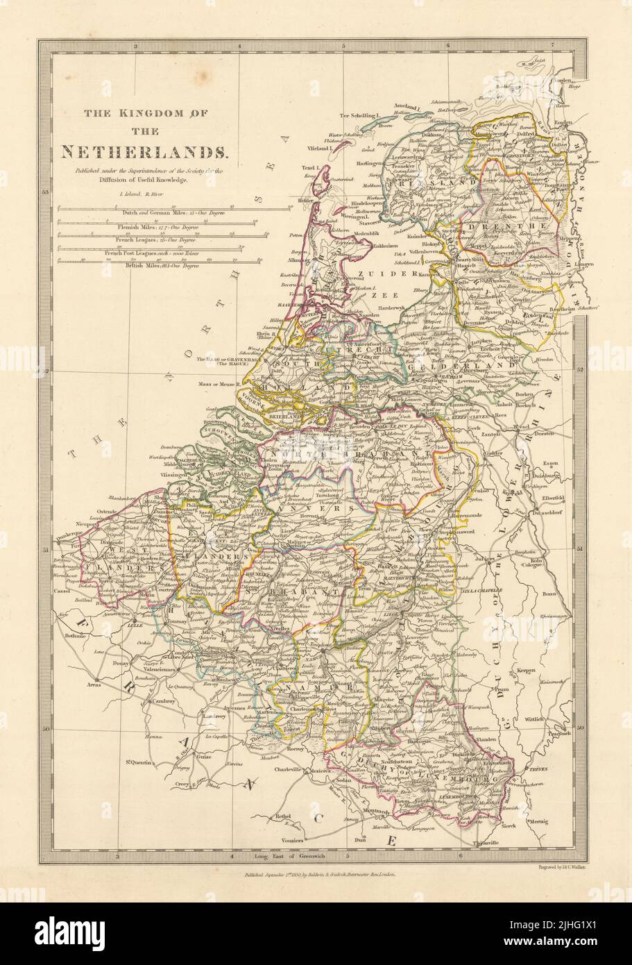 KÖNIGREICH DER NIEDERLANDE. Und Belgien. Provinzen. Niederlande. SDUK 1844 alte Karte Stockfoto