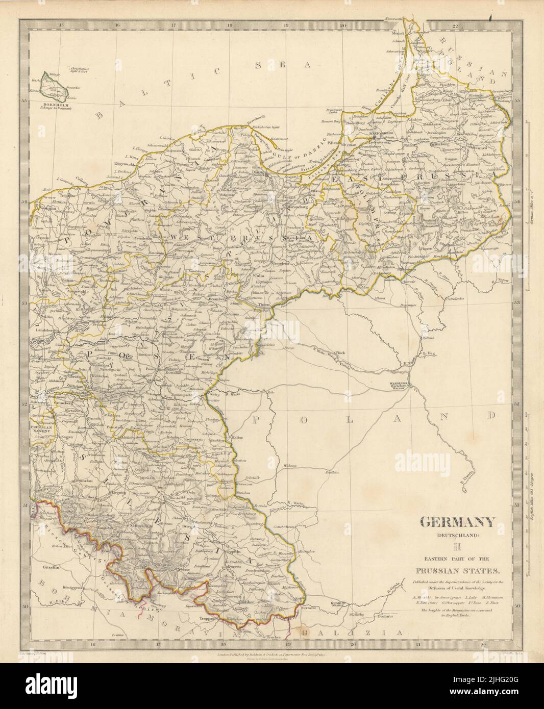 DEUTSCHLAND DEUTSCHLAND.Ostpreußische Staaten.Schlesien;Pommern.SDUK 1844 Karte Stockfoto
