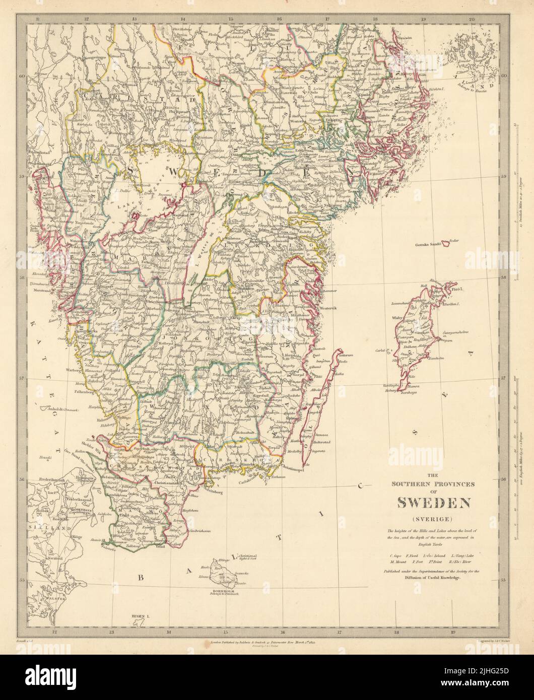 SCHWEDEN. Die südlichen Provinzen Schwedens (Sverige) . SDUK 1844 alte antike Landkarte Stockfoto