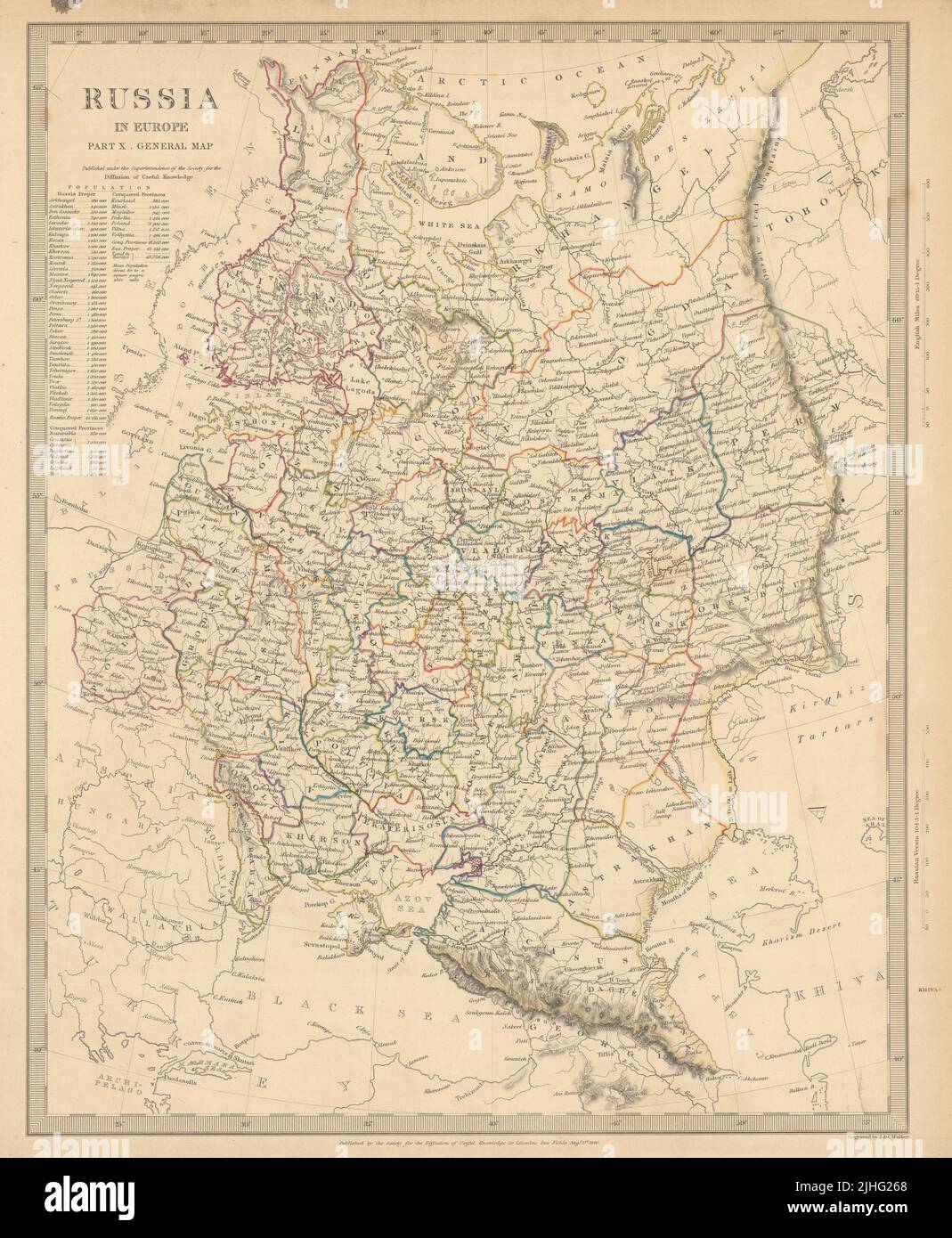 RUSSLAND. Osteuropa. Ukraine Weißrussland Baltikum Finnland Georgien. SDUK 1844-Karte Stockfoto