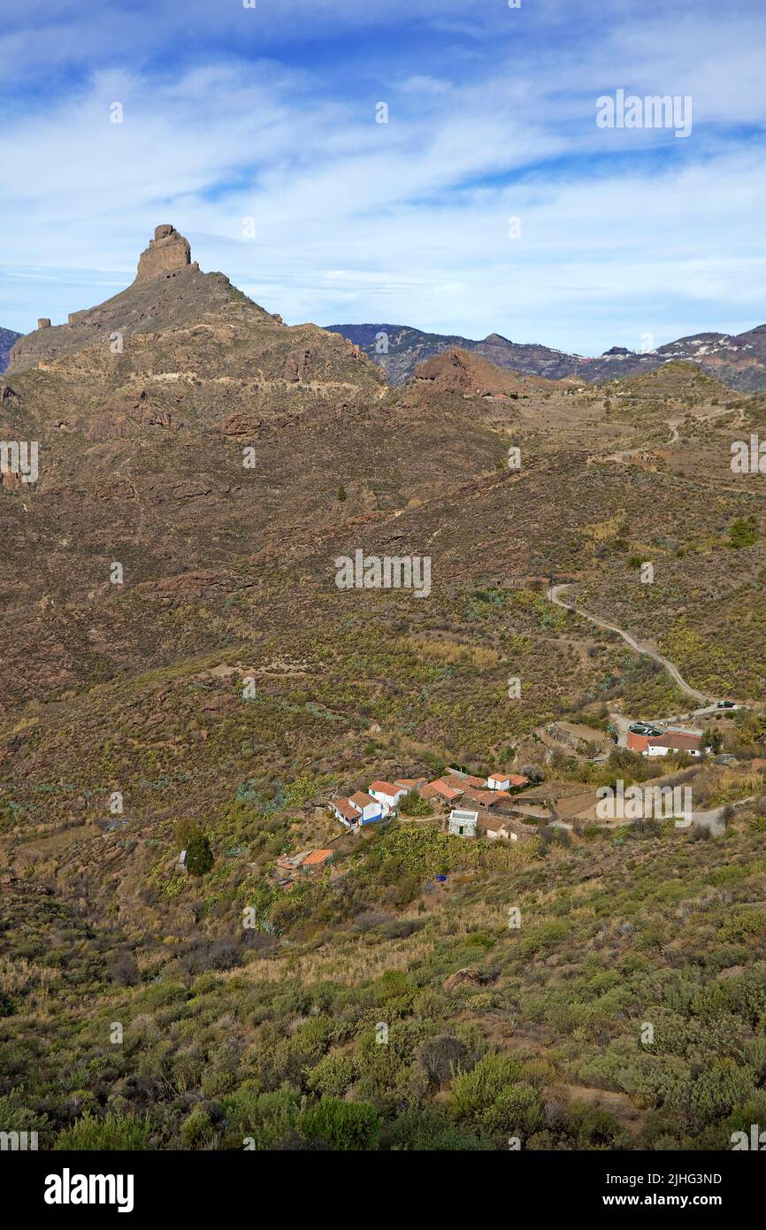 Blick auf Roque Bentayga, Tejeda, Kanarische Inseln, Spanien, Europa Stockfoto